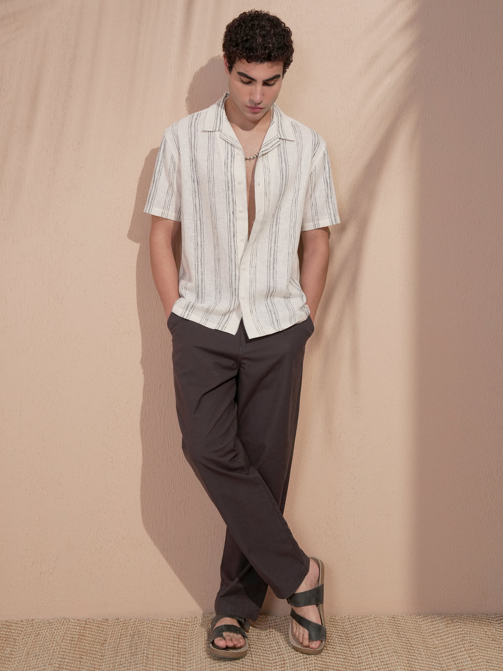 Highlander Men Cream Striped Relaxed Fit Casual Shirt - Cream - Image 2