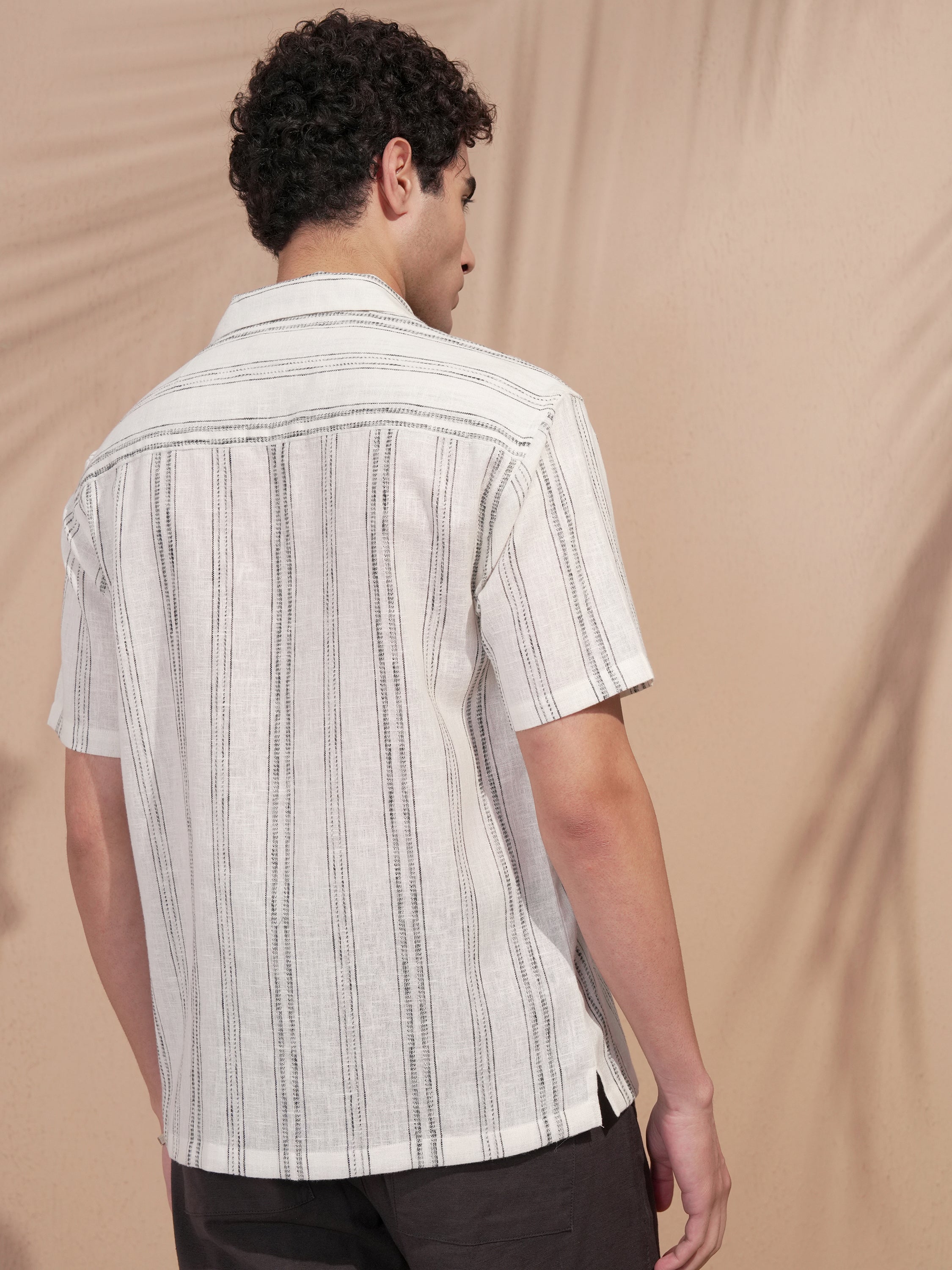Highlander Men Cream Striped Relaxed Fit Casual Shirt - Cream - Image 3