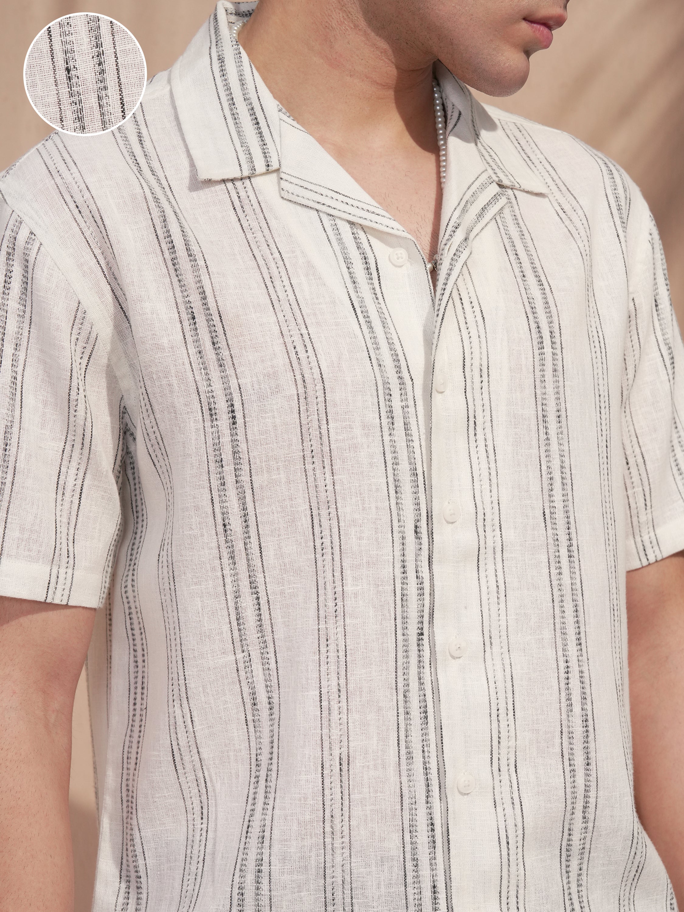 Highlander Men Cream Striped Relaxed Fit Casual Shirt - Cream - Image 5