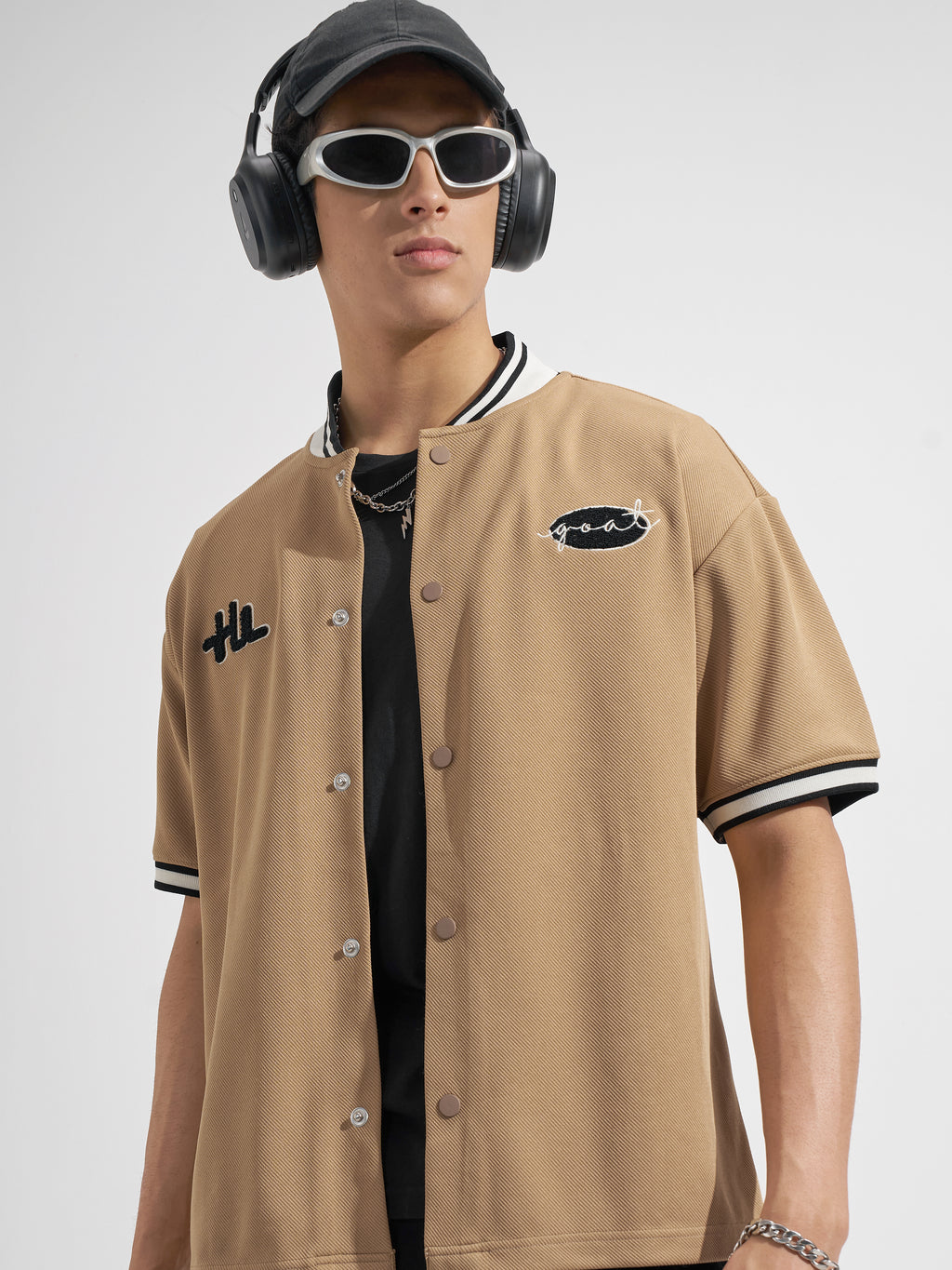 Highlander Men Tan Embroidered Relaxed Fit Casual Shirt