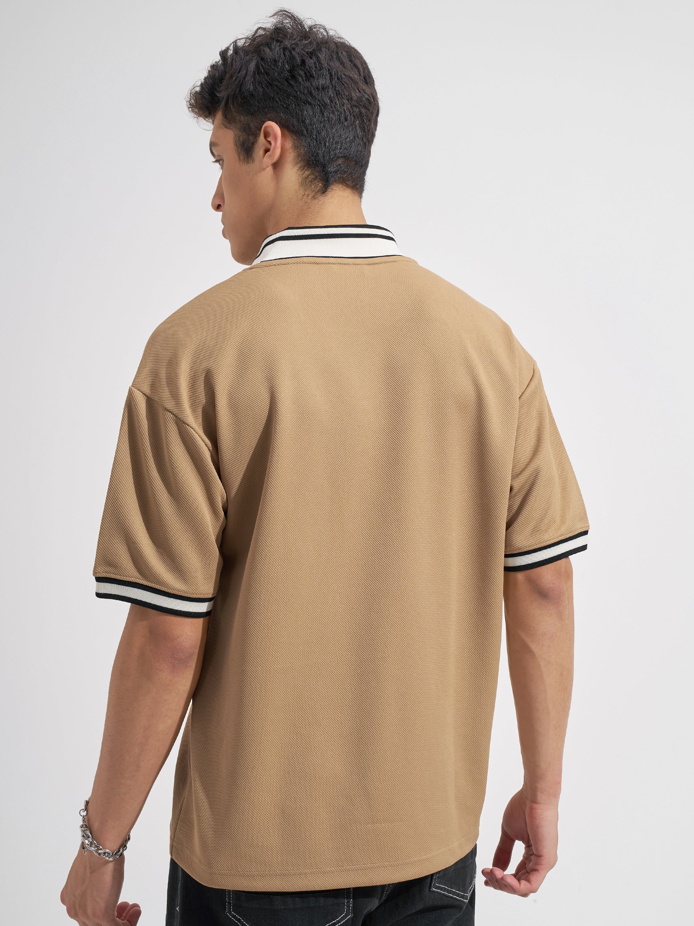 Highlander Men Tan Embroidered Relaxed Fit Casual Shirt