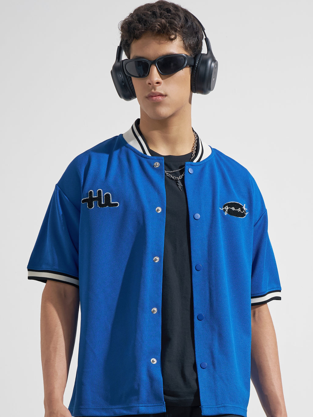 Highlander Men Blue Embroidered Relaxed Fit Casual Shirt
