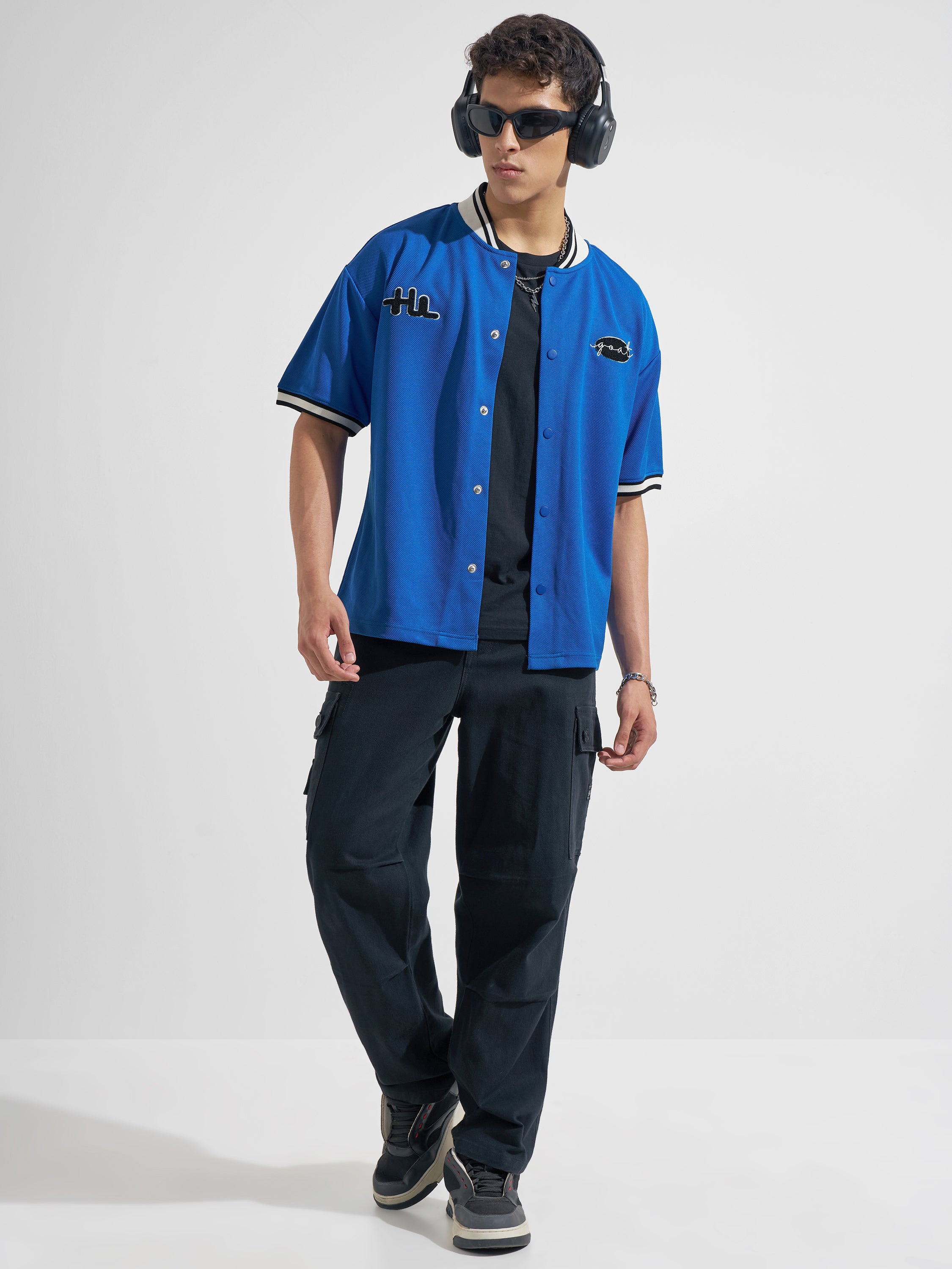 Highlander Men Blue Embroidered Relaxed Fit Casual Shirt