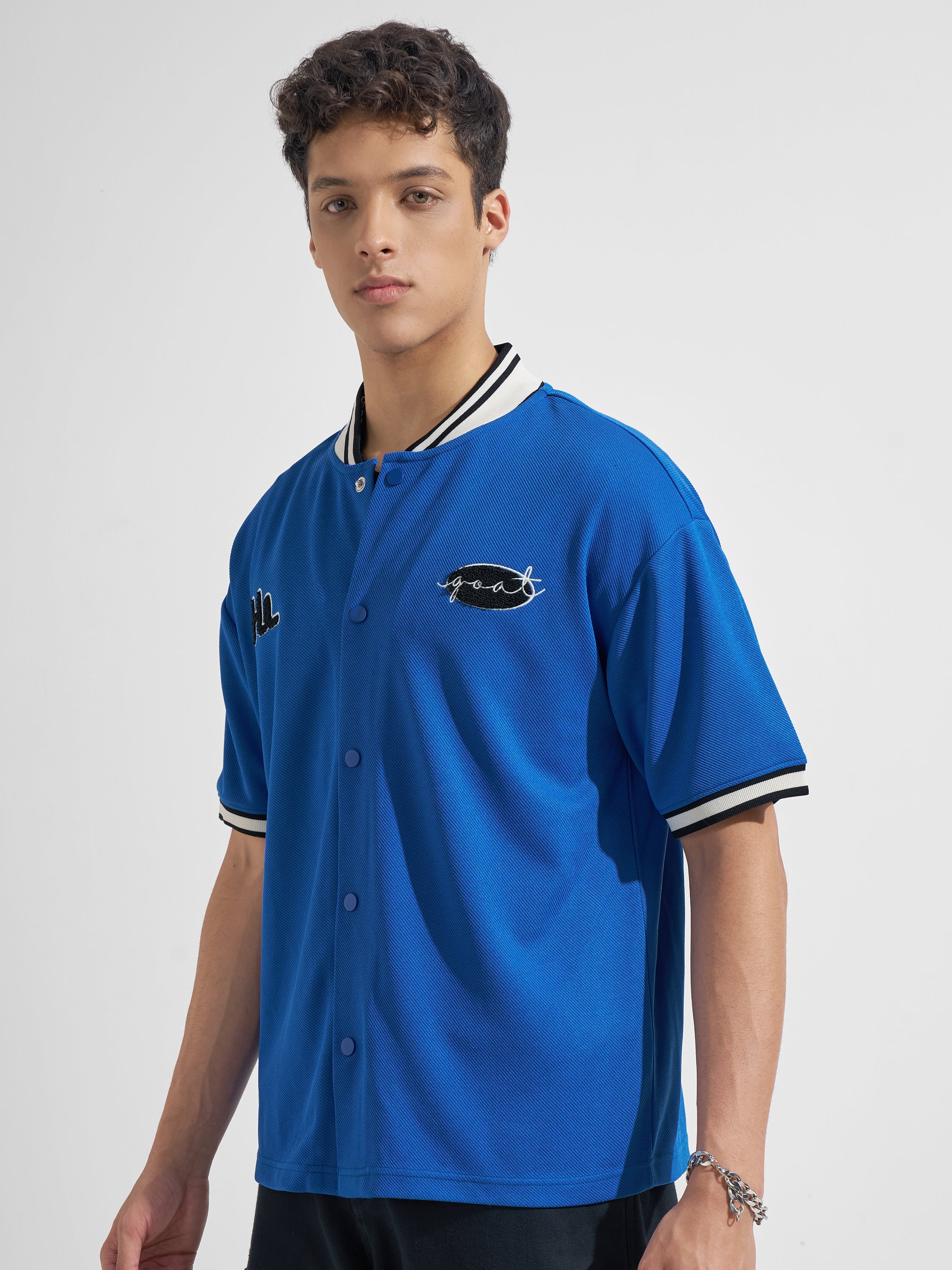 Highlander Men Blue Embroidered Relaxed Fit Casual Shirt