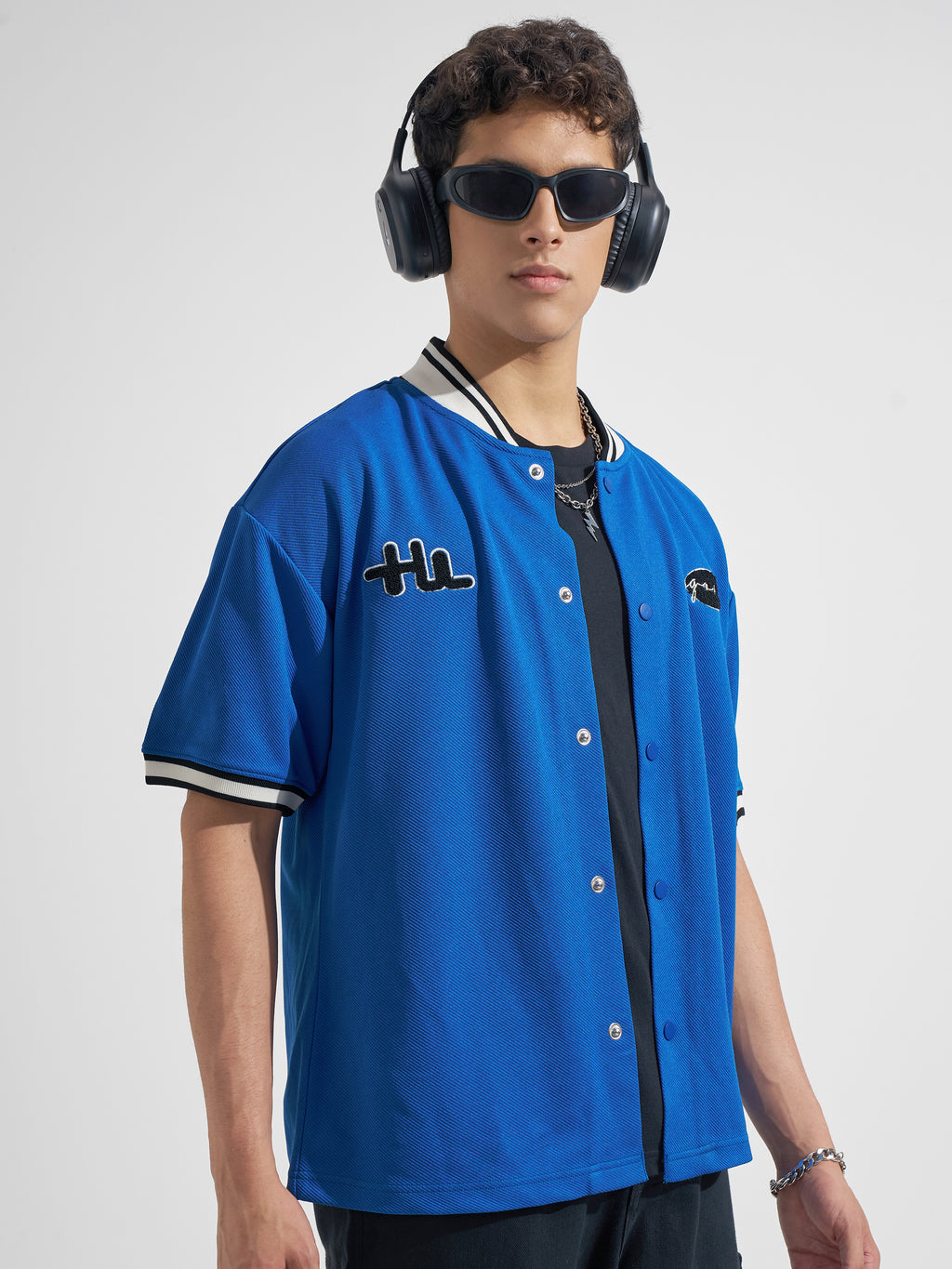 Highlander Men Blue Embroidered Relaxed Fit Casual Shirt