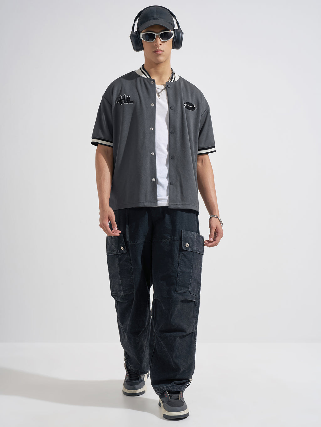 Highlander Men Grey Embroidered Relaxed Fit Casual Shirt