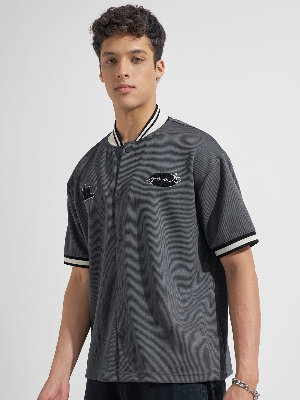 Highlander Men Grey Embroidered Relaxed Fit Casual Shirt