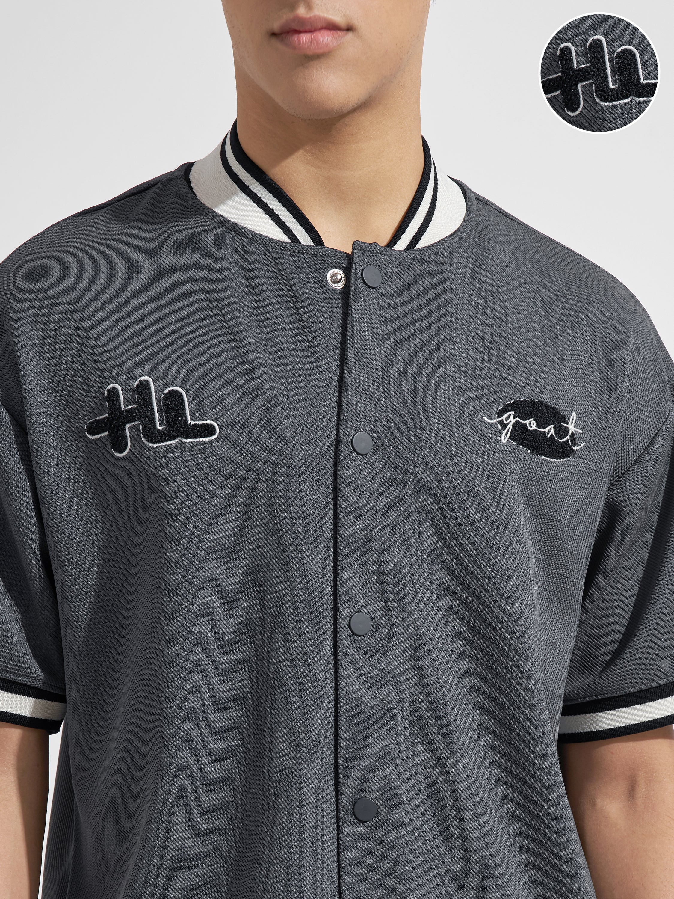Highlander Men Grey Embroidered Relaxed Fit Casual Shirt