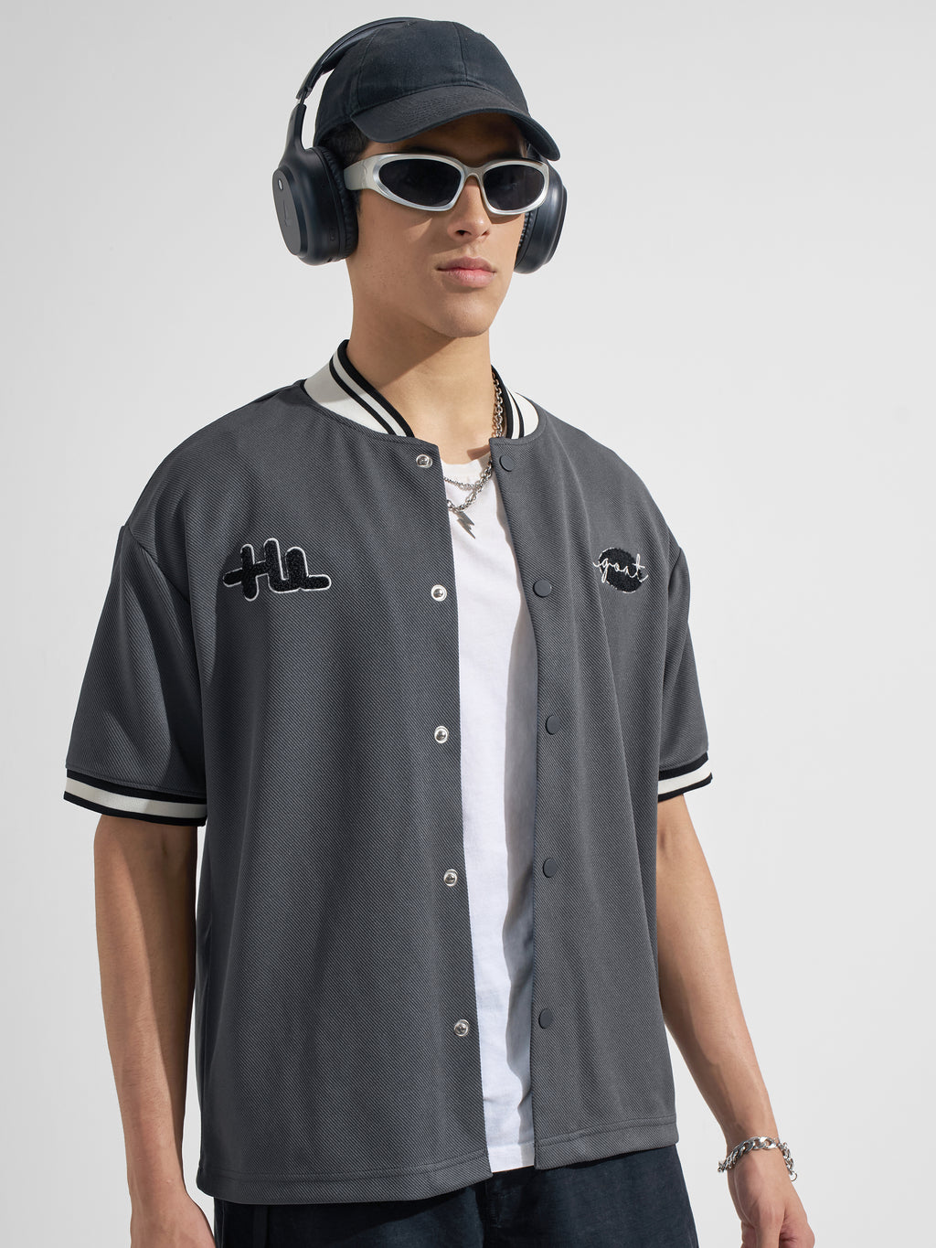 Highlander Men Grey Embroidered Relaxed Fit Casual Shirt