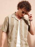 Highlander Men Khaki Striped Relaxed Fit Casual Shirt - Khaki - Image 1