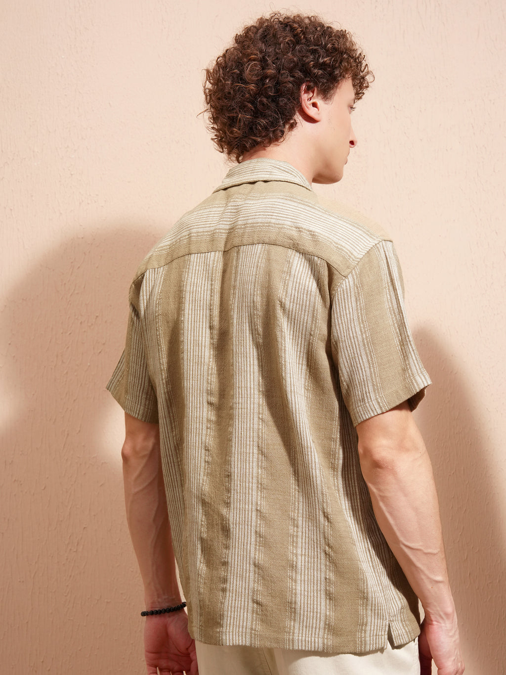 Highlander Men Khaki Striped Relaxed Fit Casual Shirt - Khaki - Image 3
