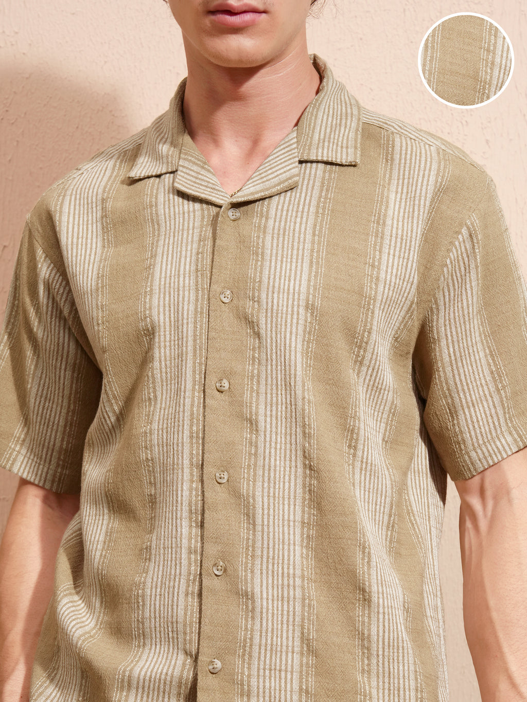 Highlander Men Khaki Striped Relaxed Fit Casual Shirt - Khaki - Image 5