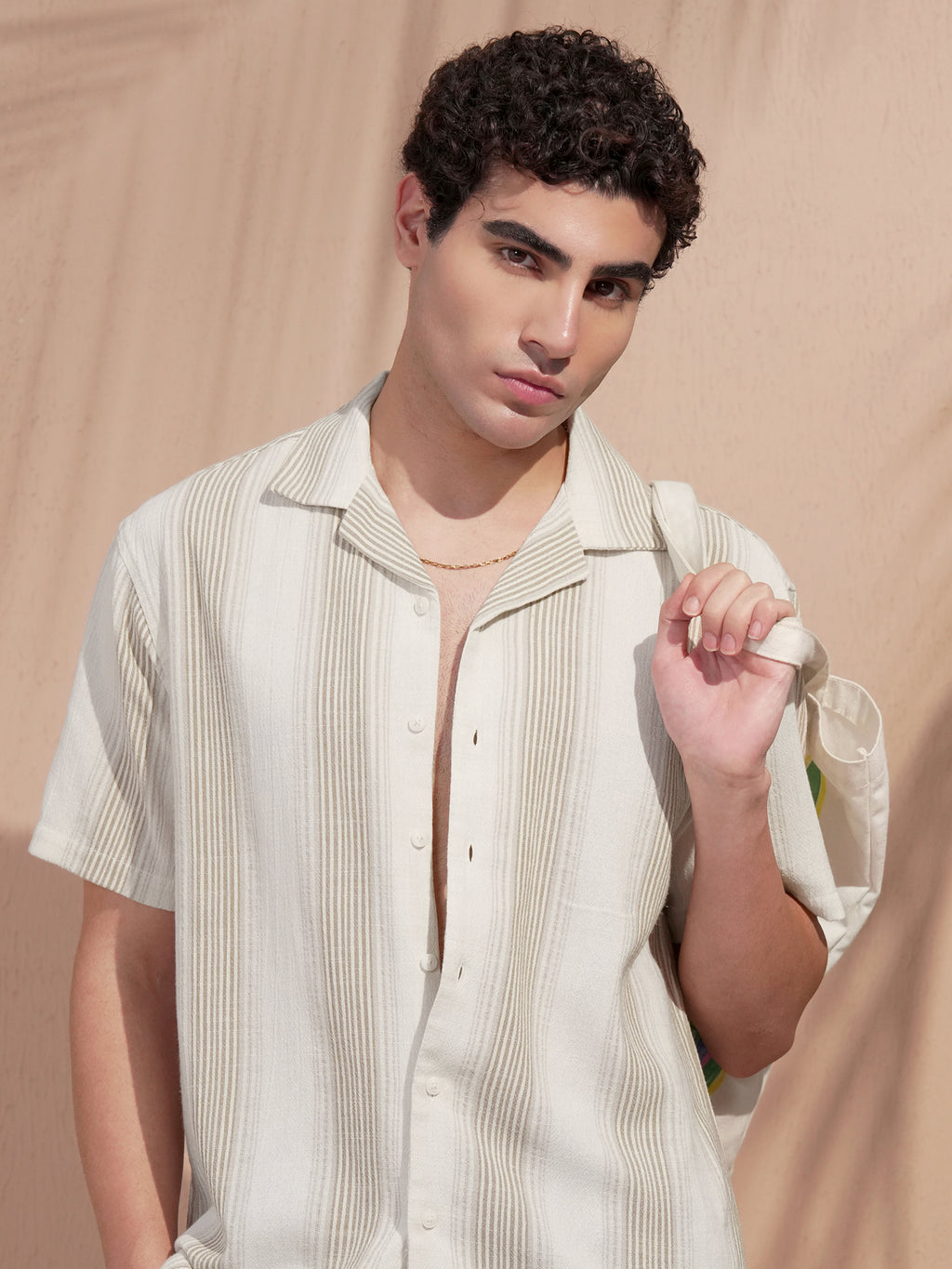 Highlander Men White Striped Relaxed Fit Casual Shirt - White - Image 1
