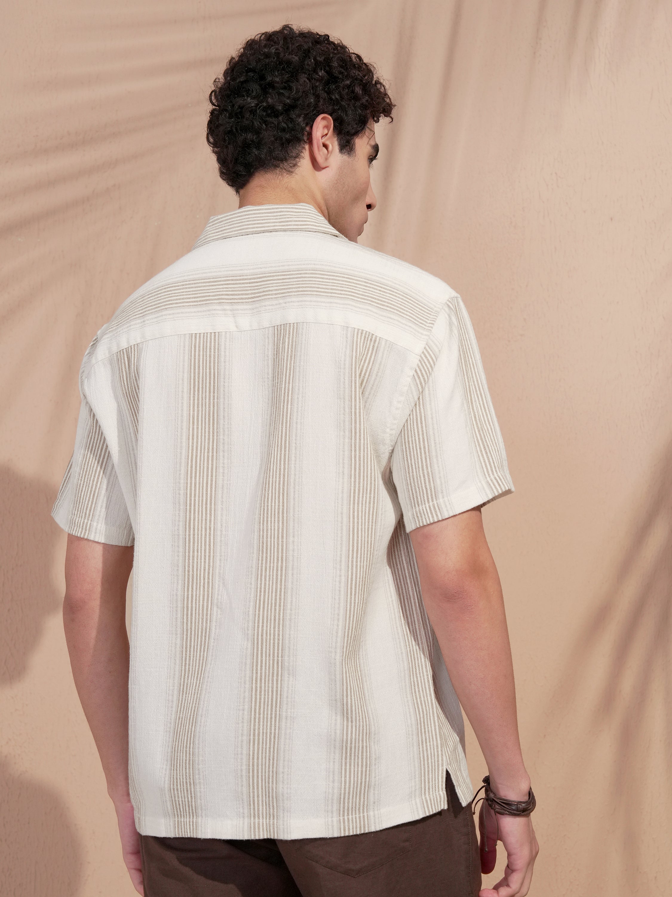 Highlander Men White Striped Relaxed Fit Casual Shirt - White - Image 3