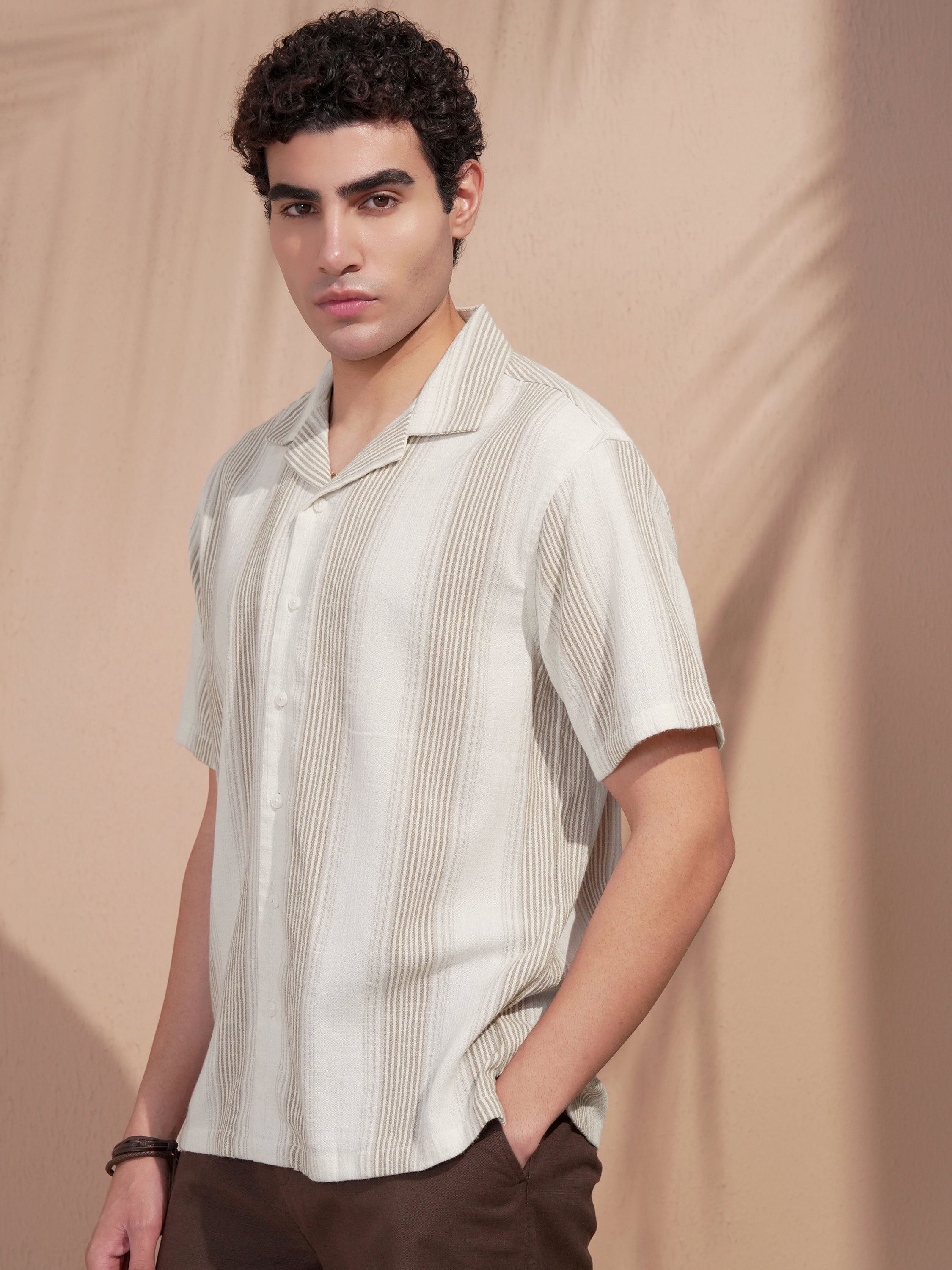 Highlander Men White Striped Relaxed Fit Casual Shirt - White - Image 4