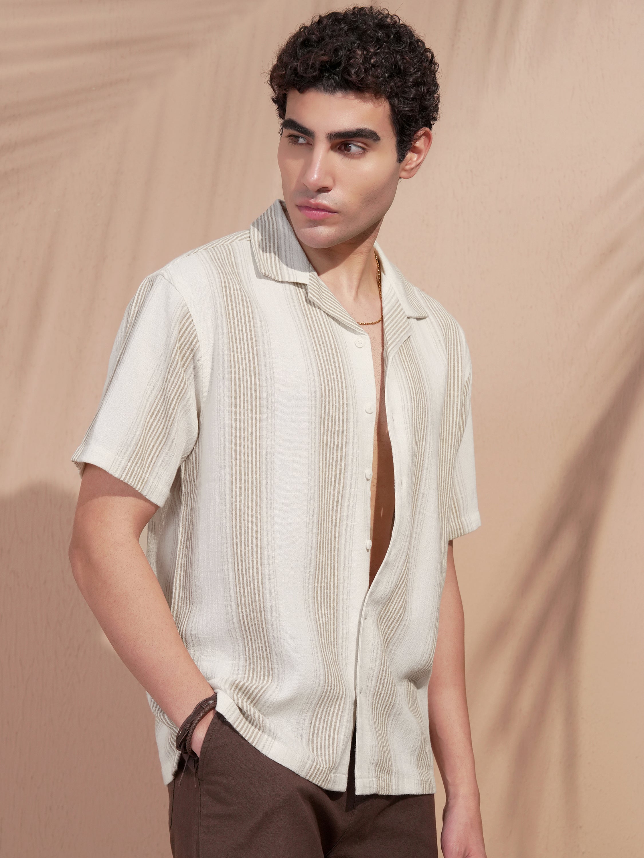 Highlander Men White Striped Relaxed Fit Casual Shirt - White - Image 6