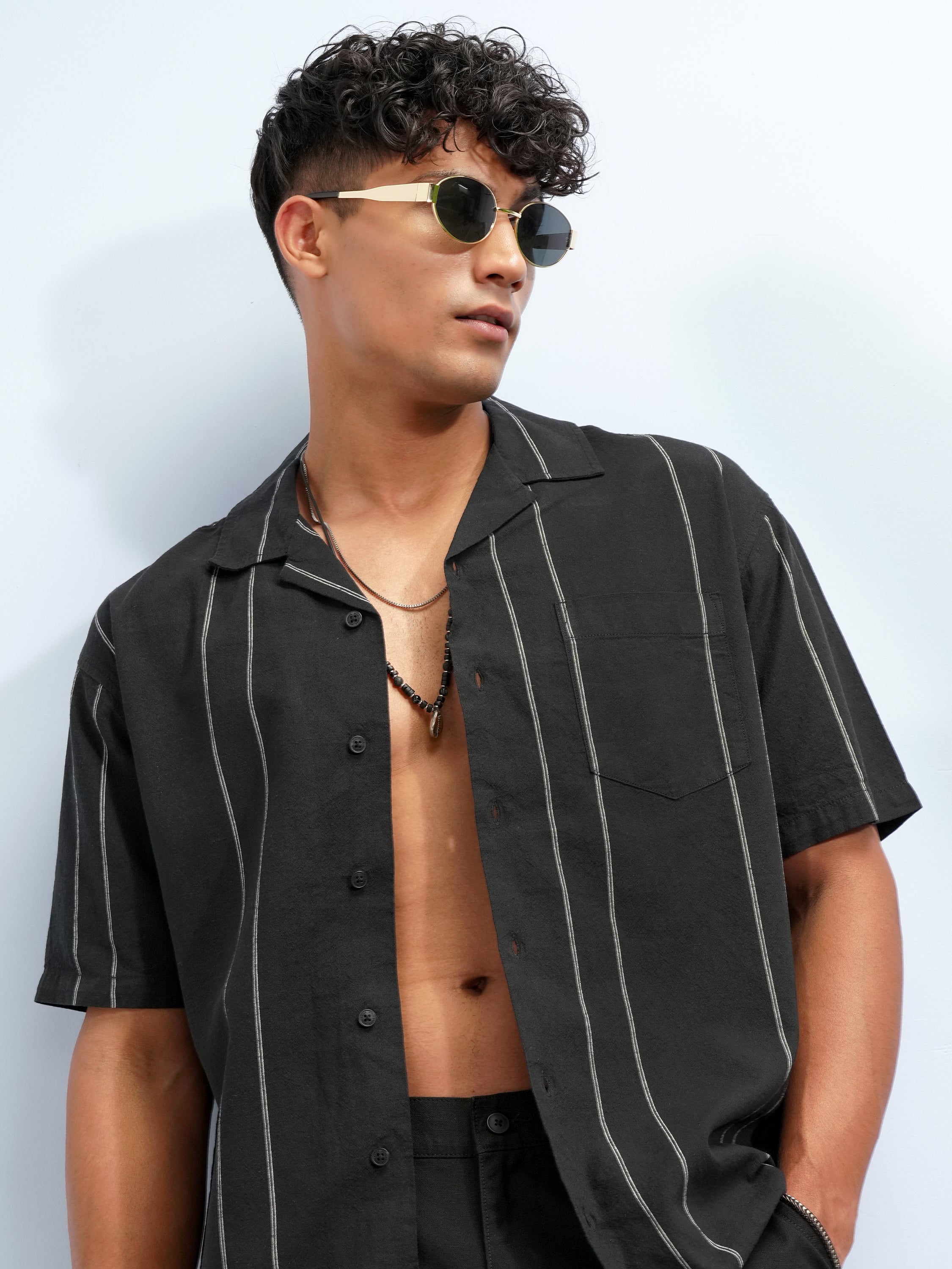 Highlander Men Black Striped Relaxed Fit Casual Shirt - Black - Image 1