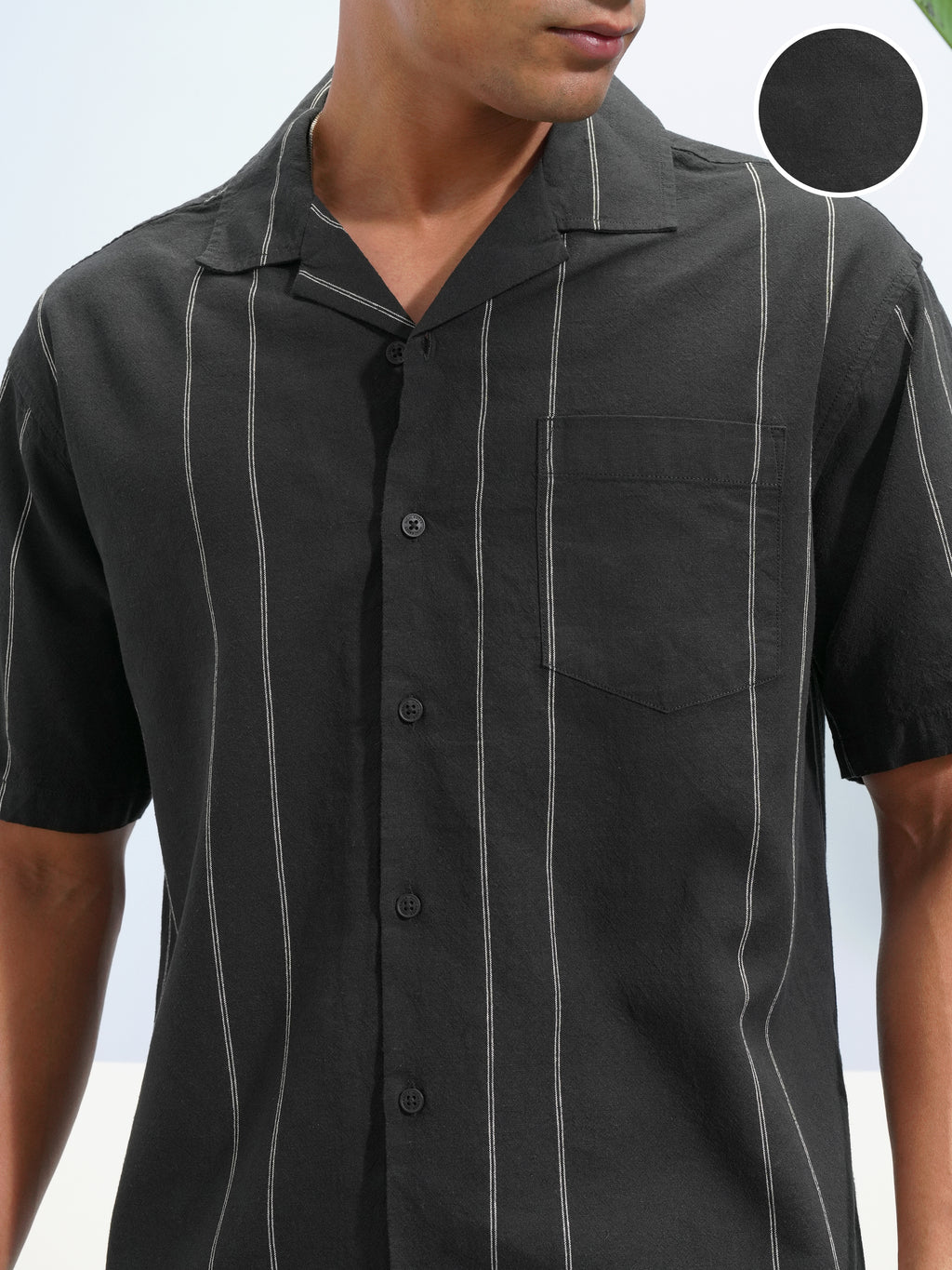 Highlander Men Black Striped Relaxed Fit Casual Shirt - Black - Image 5