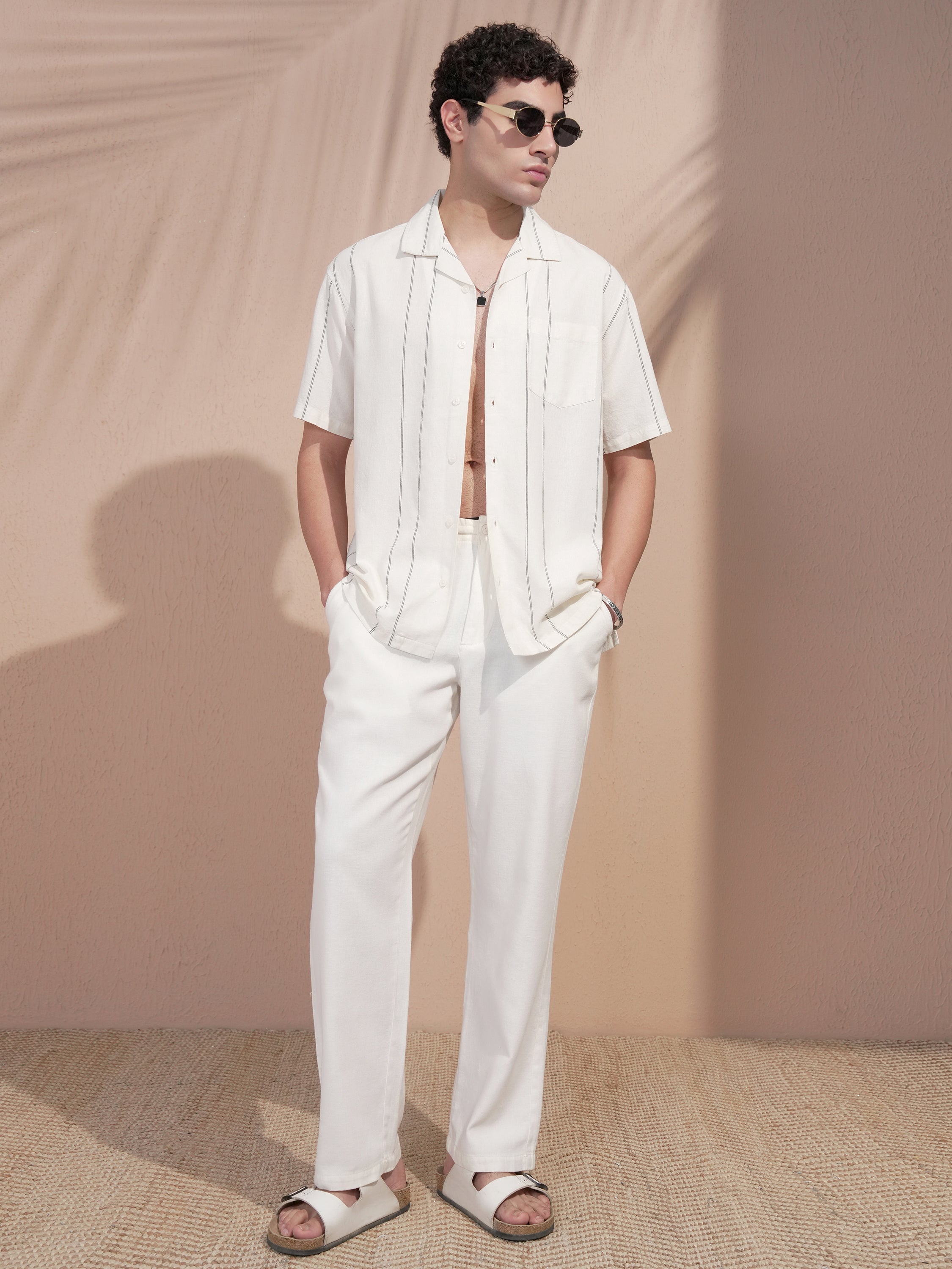 Highlander Men Off White Striped Relaxed Fit Casual Shirt - Off White - Image 2