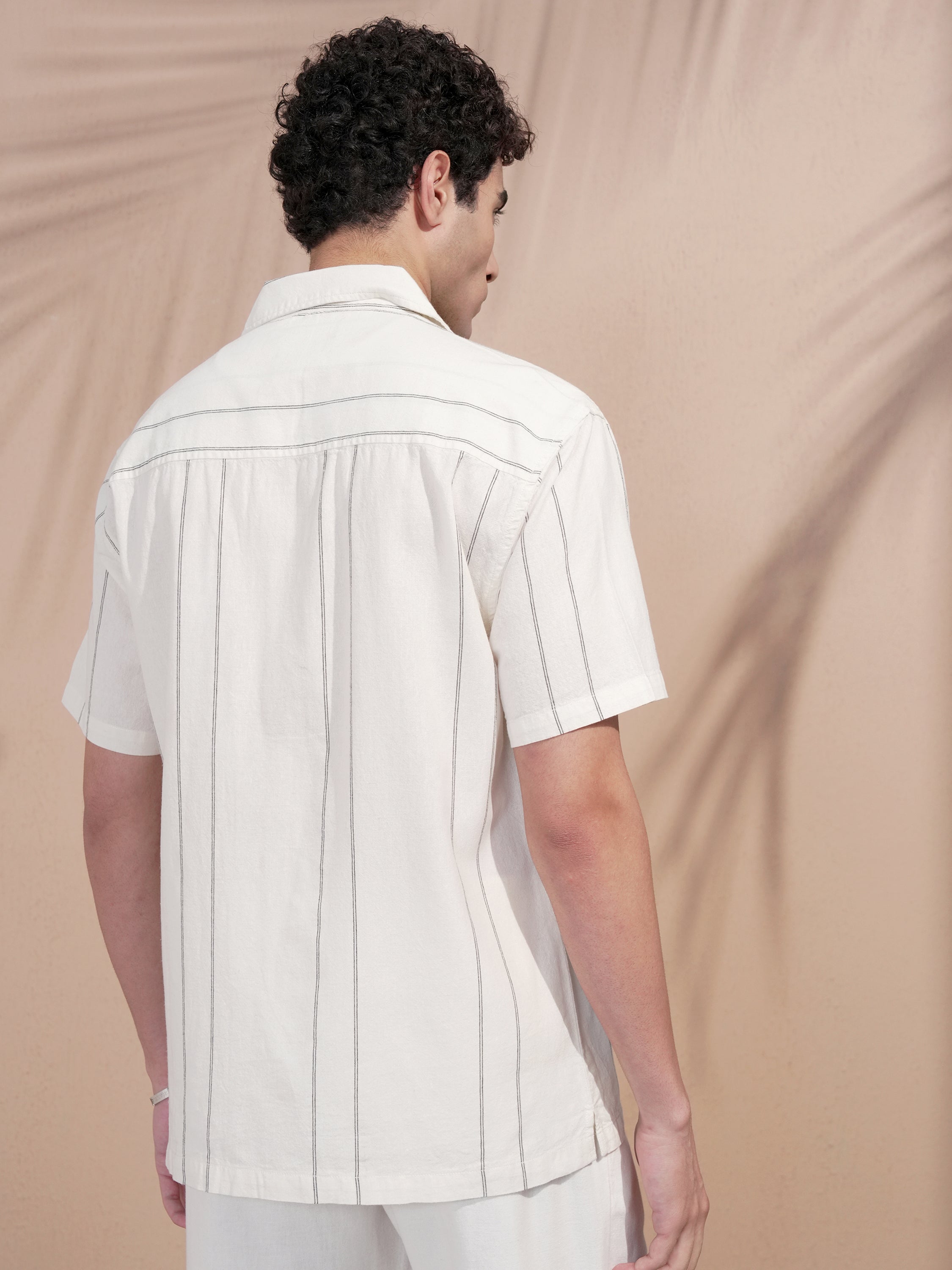 Highlander Men Off White Striped Relaxed Fit Casual Shirt - Off White - Image 3