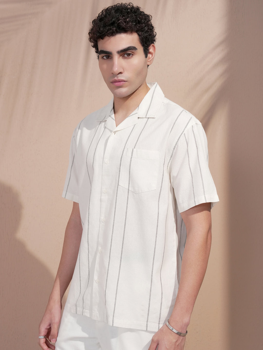 Highlander Men Off White Striped Relaxed Fit Casual Shirt - Off White - Image 4