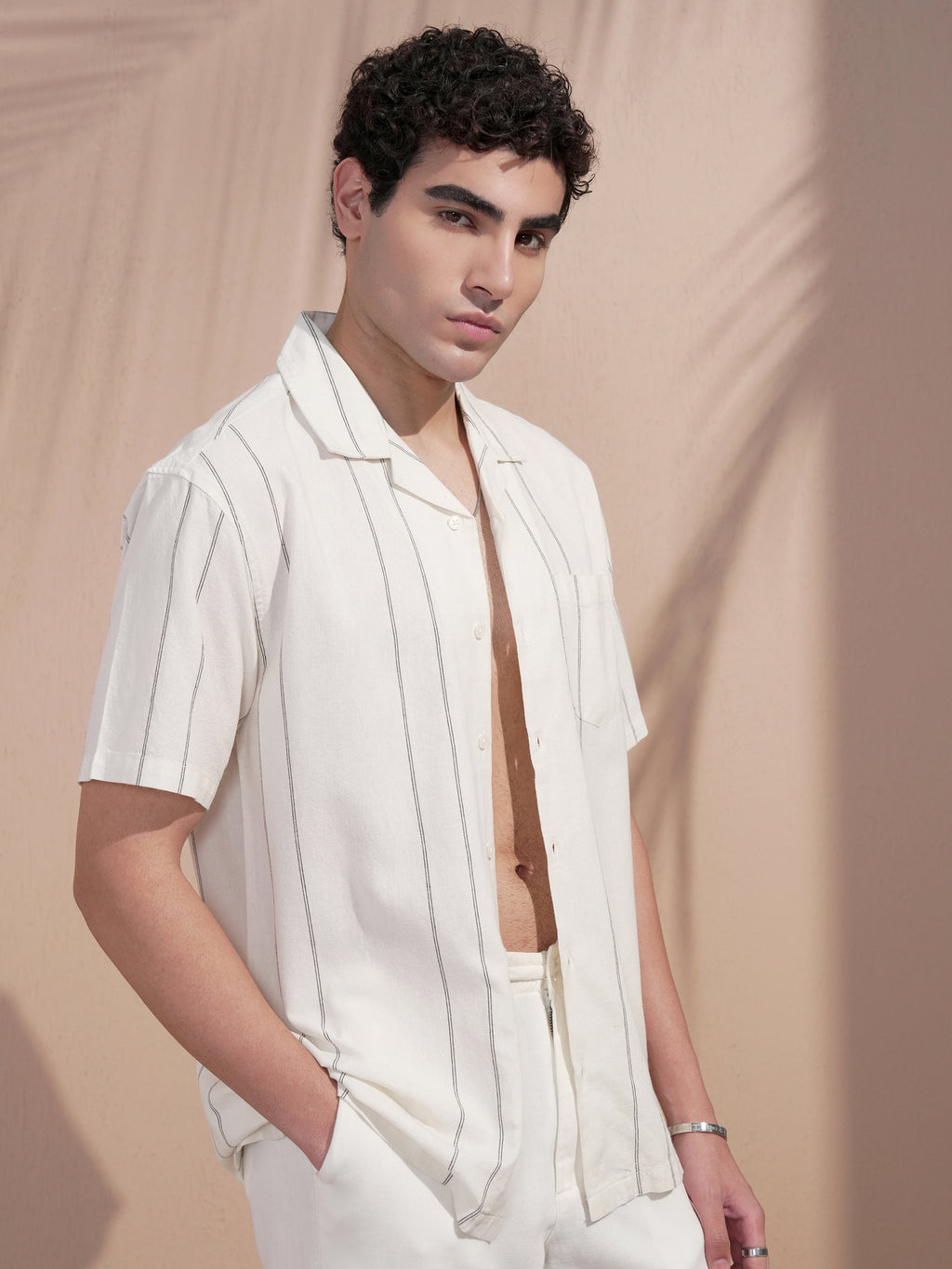 Highlander Men Off White Striped Relaxed Fit Casual Shirt - Off White - Image 6