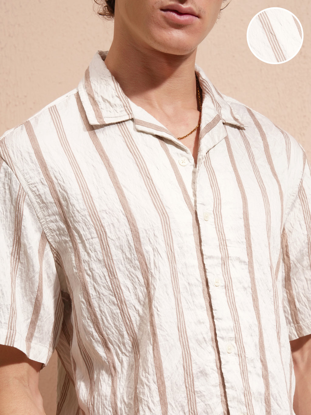 Highlander Men Cream Striped Relaxed Fit Casual Shirt - Cream - Image 5