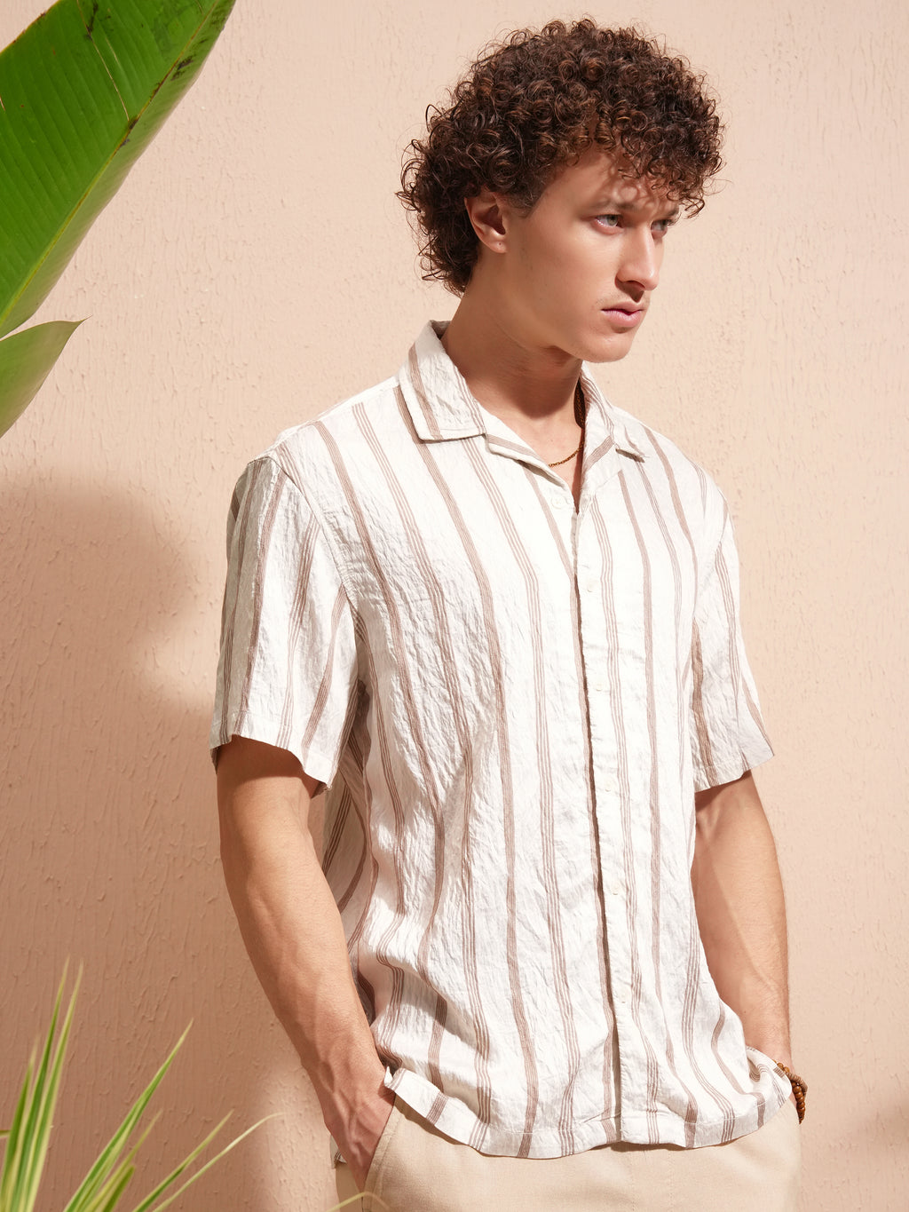 Highlander Men Cream Striped Relaxed Fit Casual Shirt - Cream - Image 6
