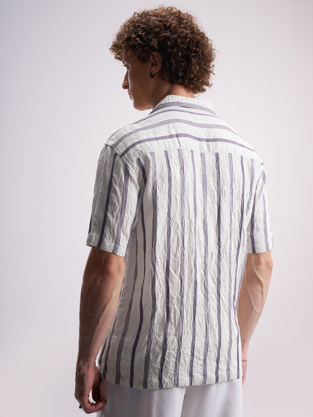 Highlander Men Cream Striped Relaxed Fit Casual Shirt - Cream - Image 3