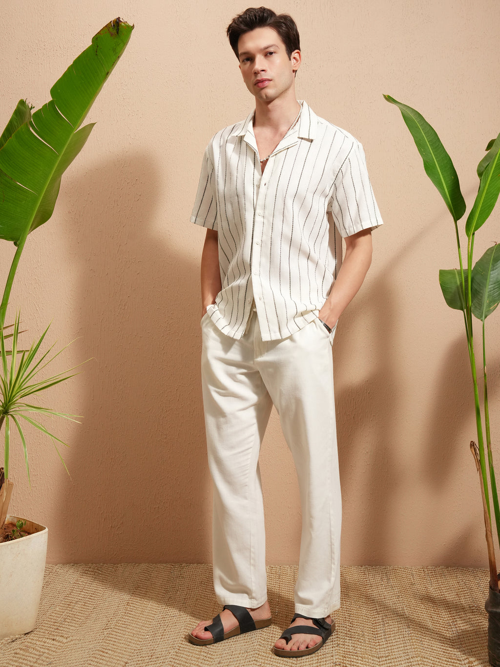 Highlander Men Cream Striped Relaxed Fit Casual Shirt - Cream - Image 2
