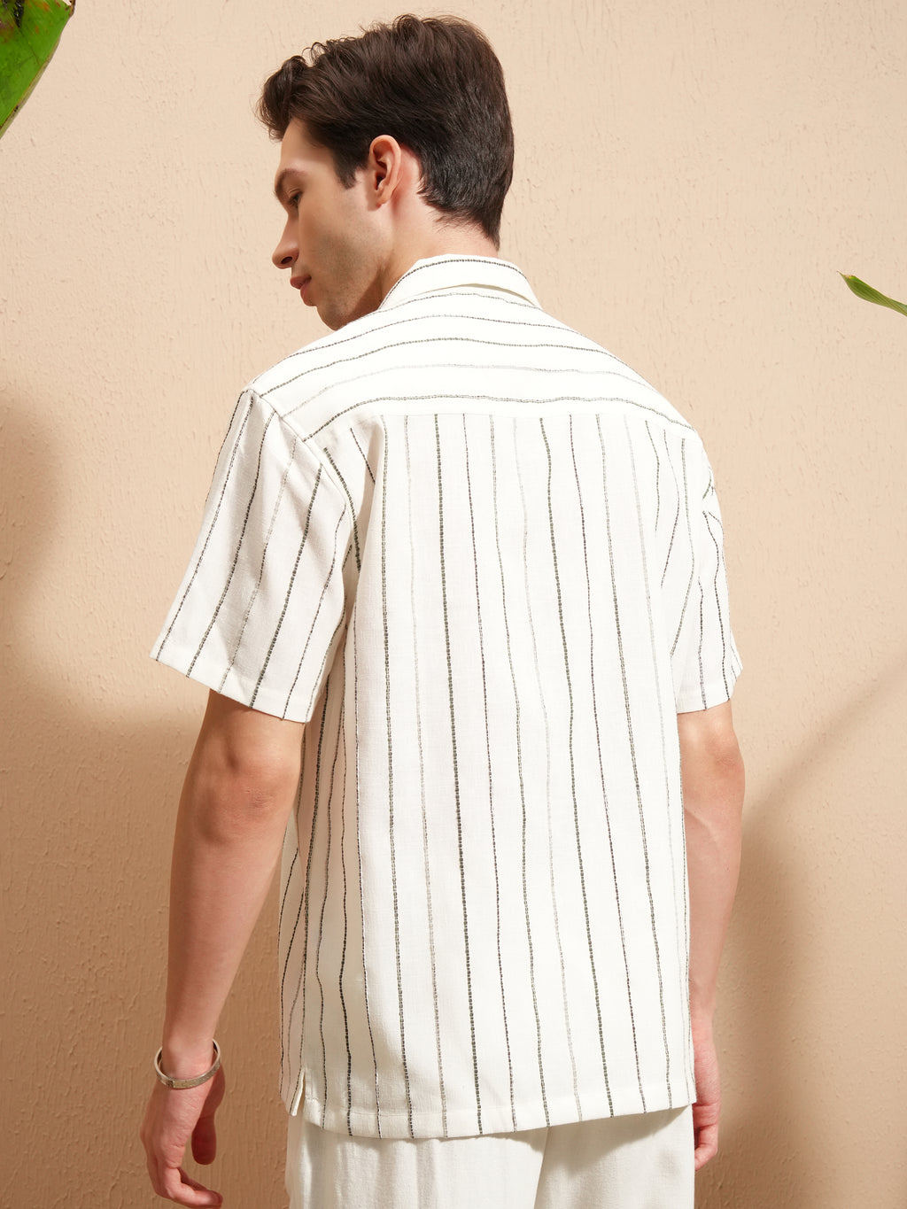Highlander Men Cream Striped Relaxed Fit Casual Shirt - Cream - Image 3
