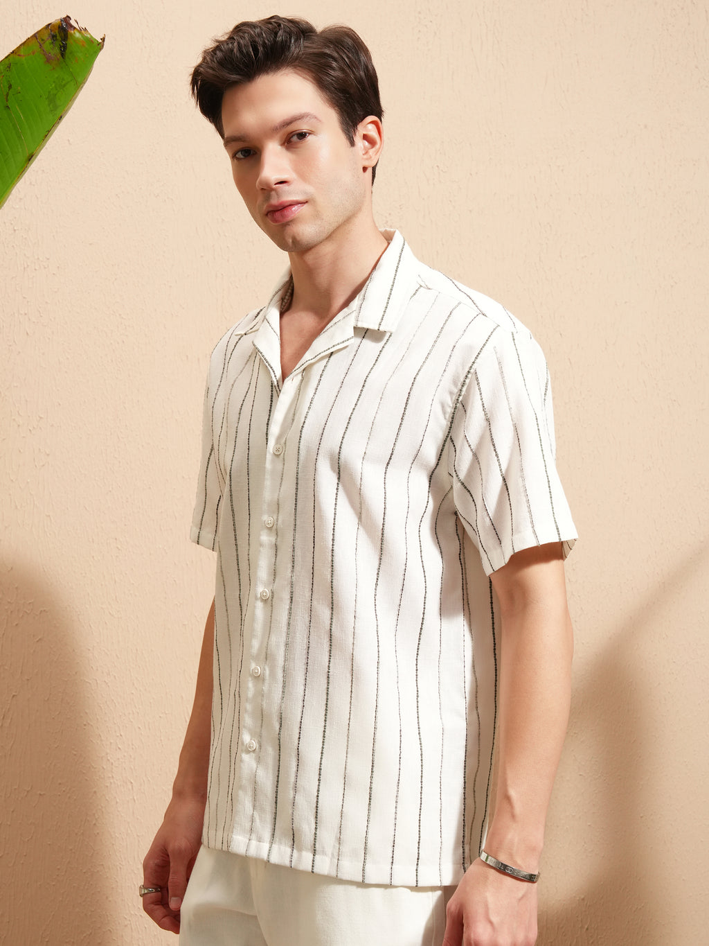 Highlander Men Cream Striped Relaxed Fit Casual Shirt - Cream - Image 4