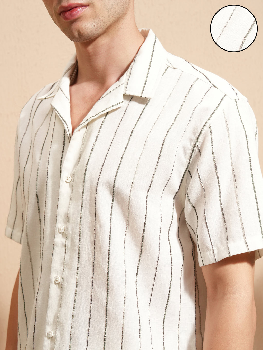 Highlander Men Cream Striped Relaxed Fit Casual Shirt - Cream - Image 5