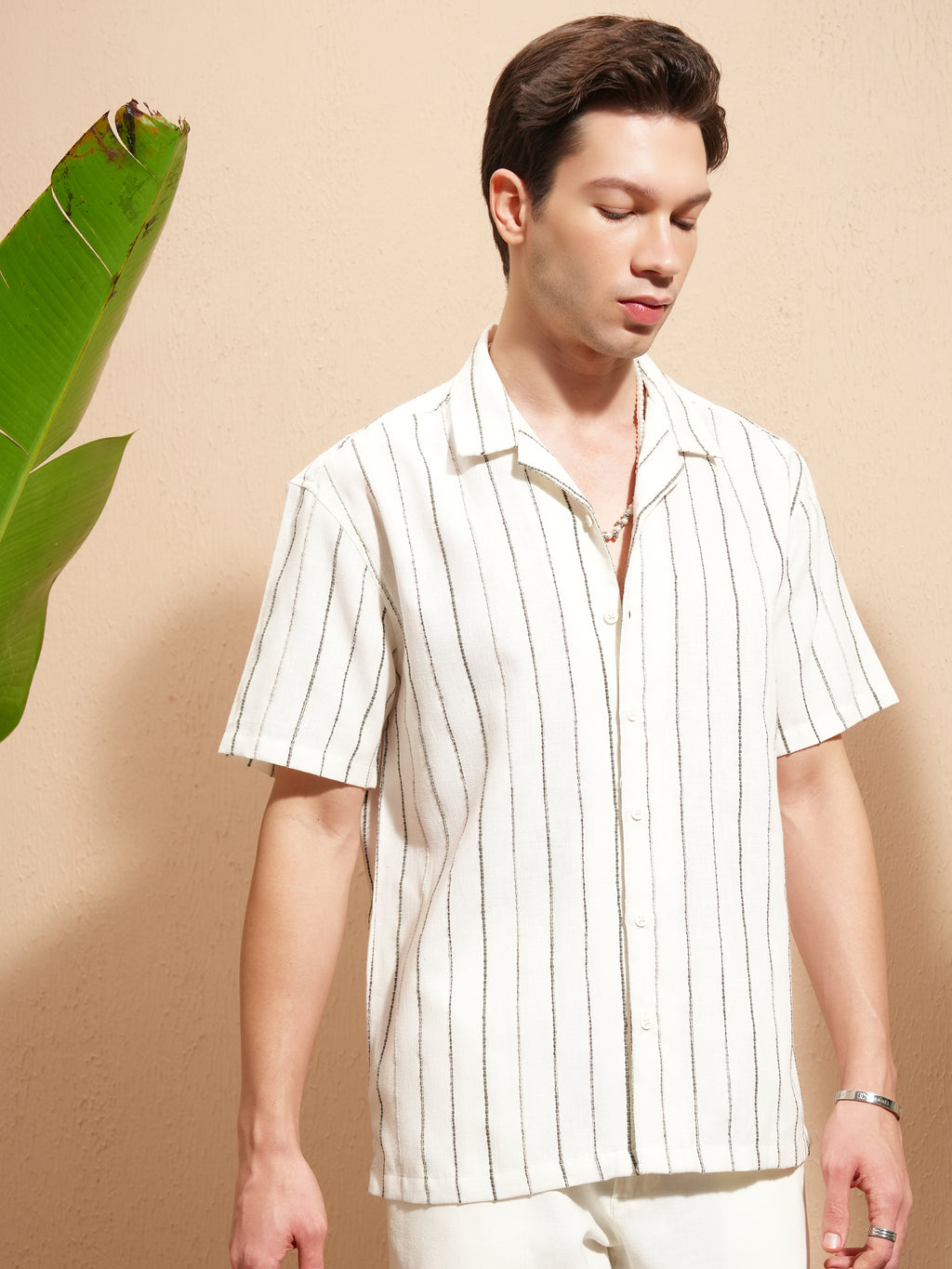 Highlander Men Cream Striped Relaxed Fit Casual Shirt - Cream - Image 6