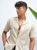 Highlander Men Beige Striped Relaxed Fit Casual Shirt - Beige - Image 1