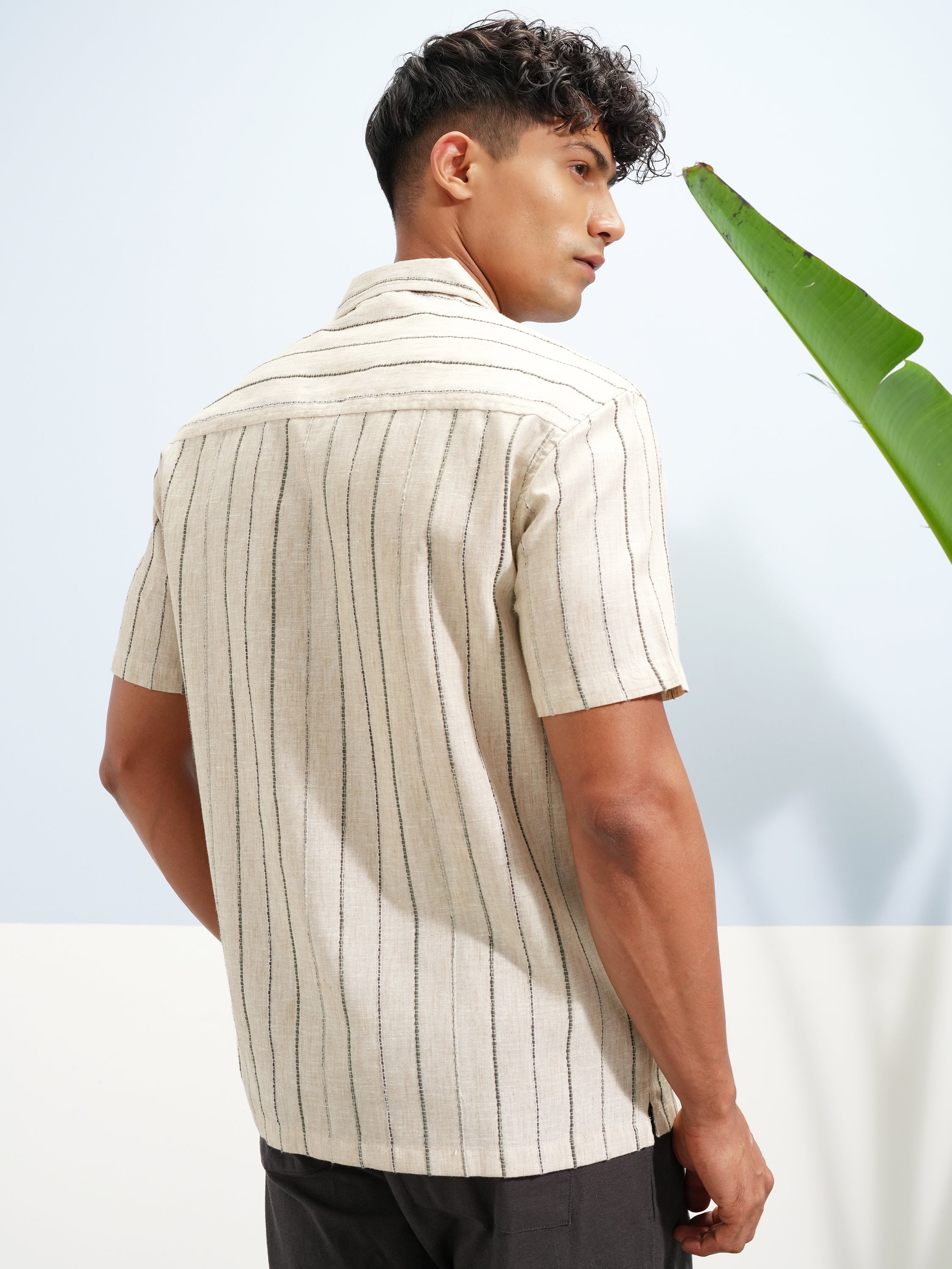 Highlander Men Beige Striped Relaxed Fit Casual Shirt - Beige - Image 3
