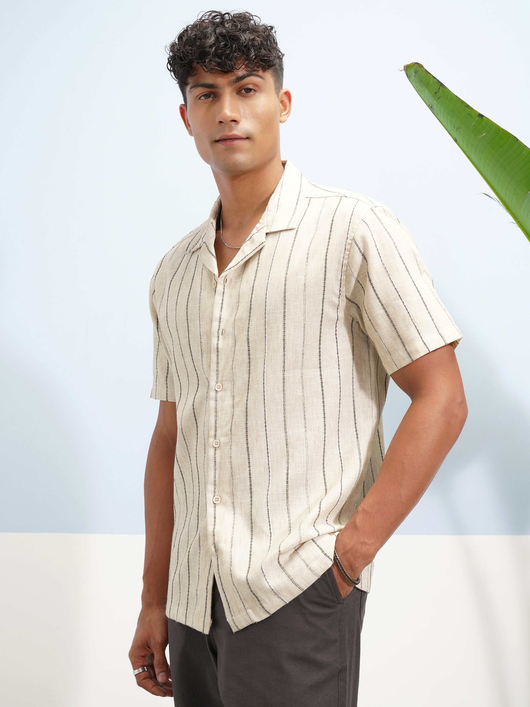 Highlander Men Beige Striped Relaxed Fit Casual Shirt - Beige - Image 4
