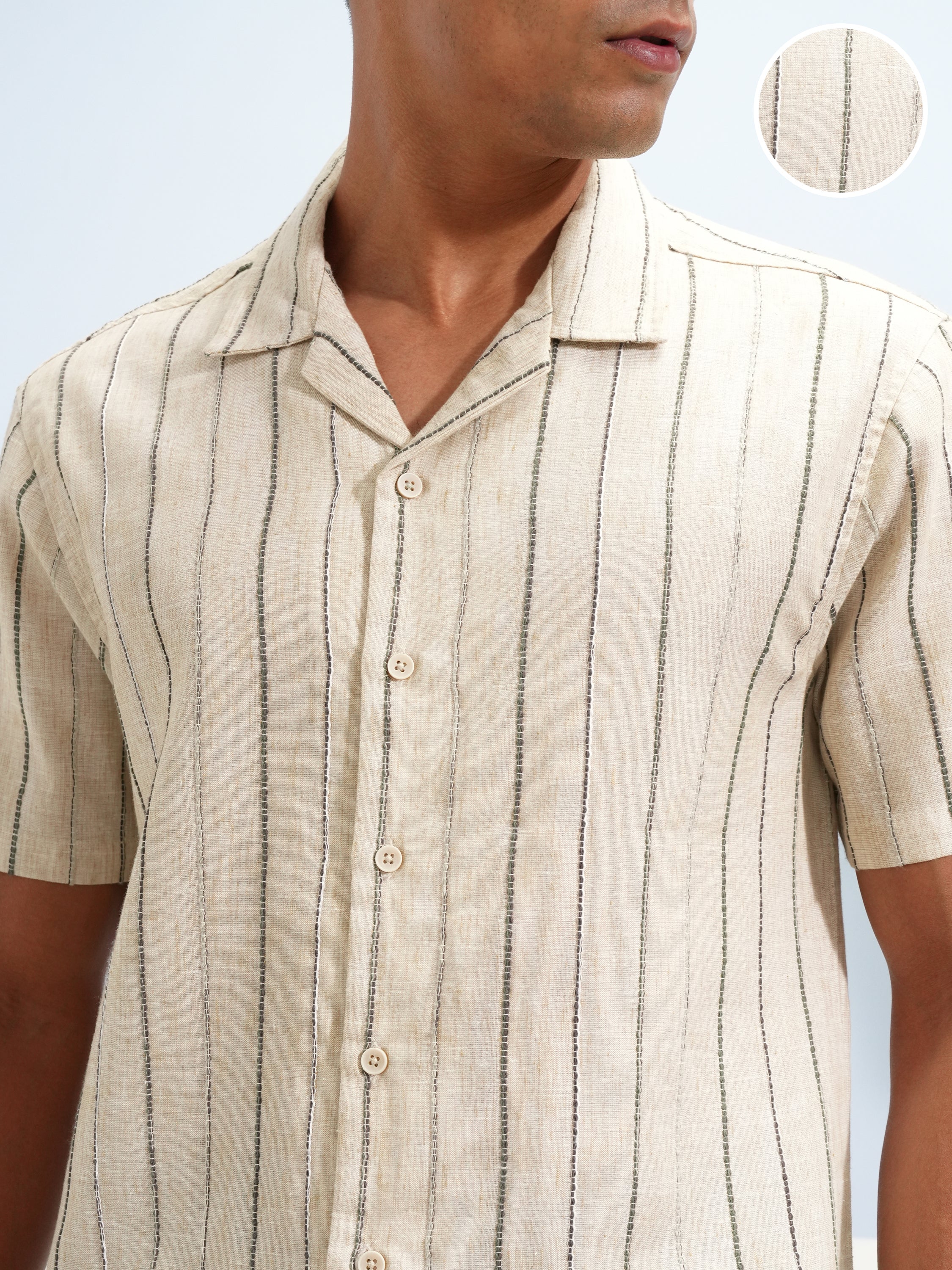 Highlander Men Beige Striped Relaxed Fit Casual Shirt - Beige - Image 5