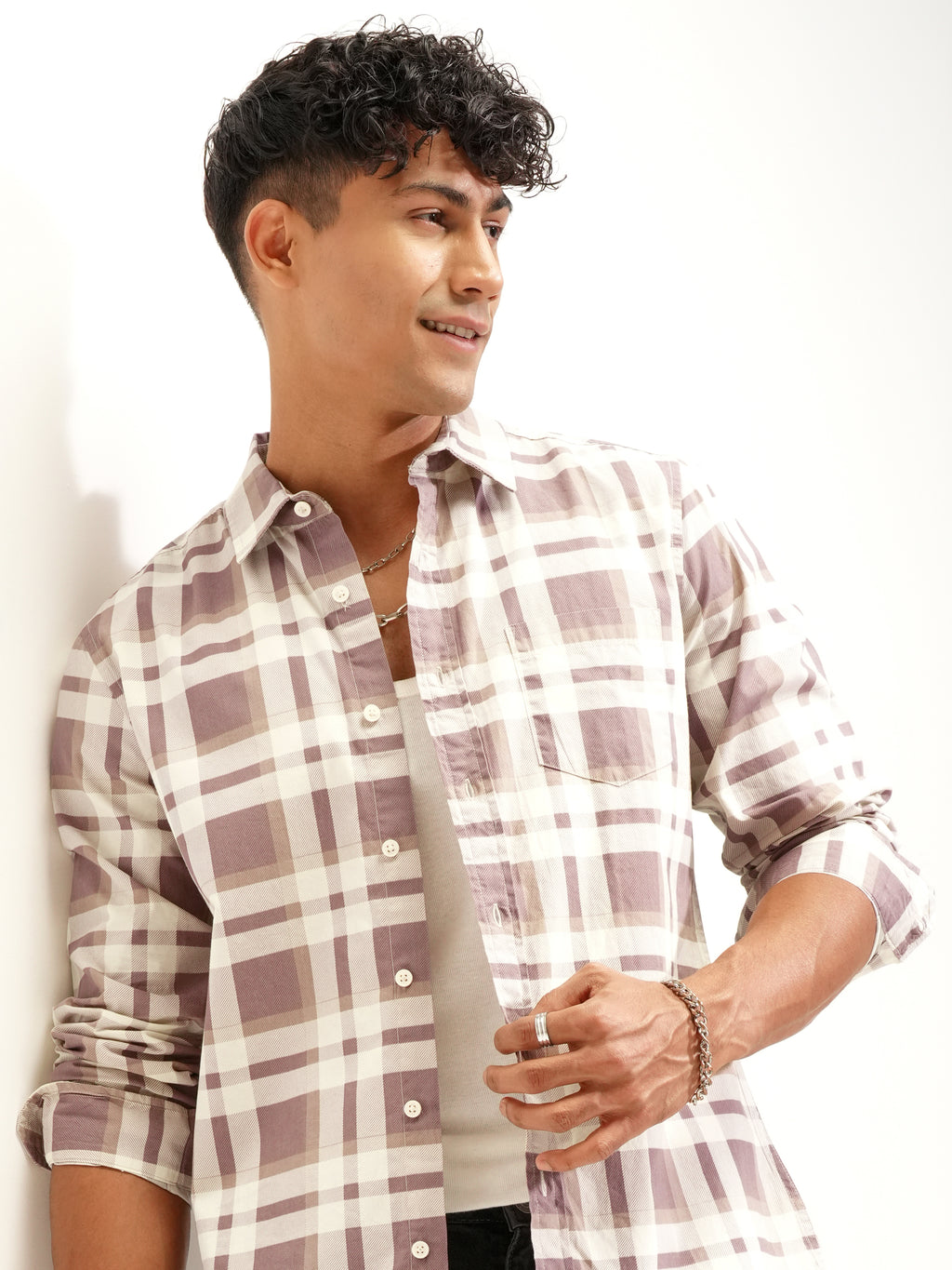 Highlander Men Brown Checked Slim Fit Casual Shirt - Brown - Image 1