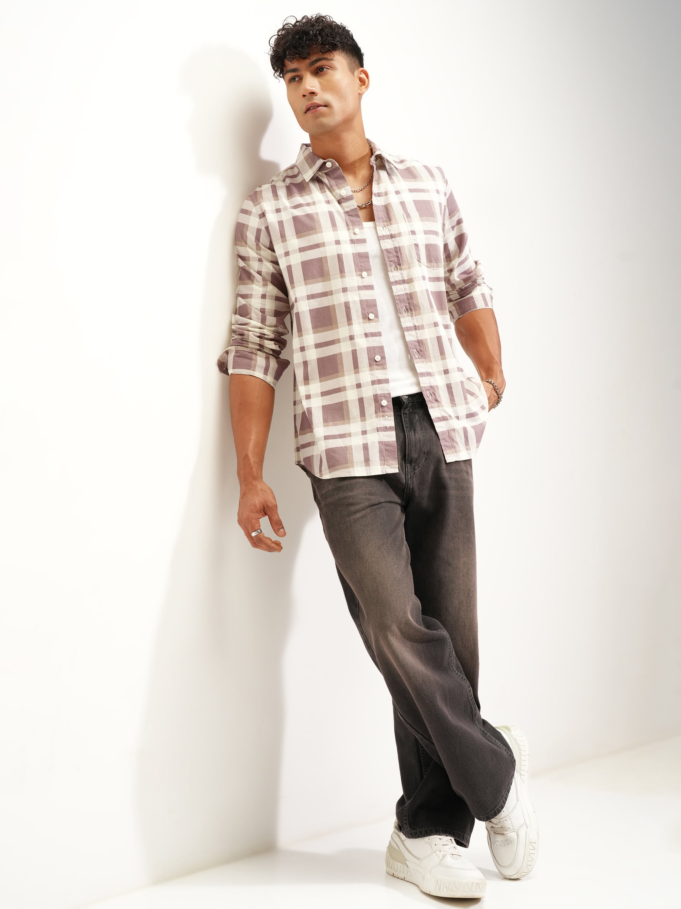 Highlander Men Brown Checked Slim Fit Casual Shirt - Brown - Image 2