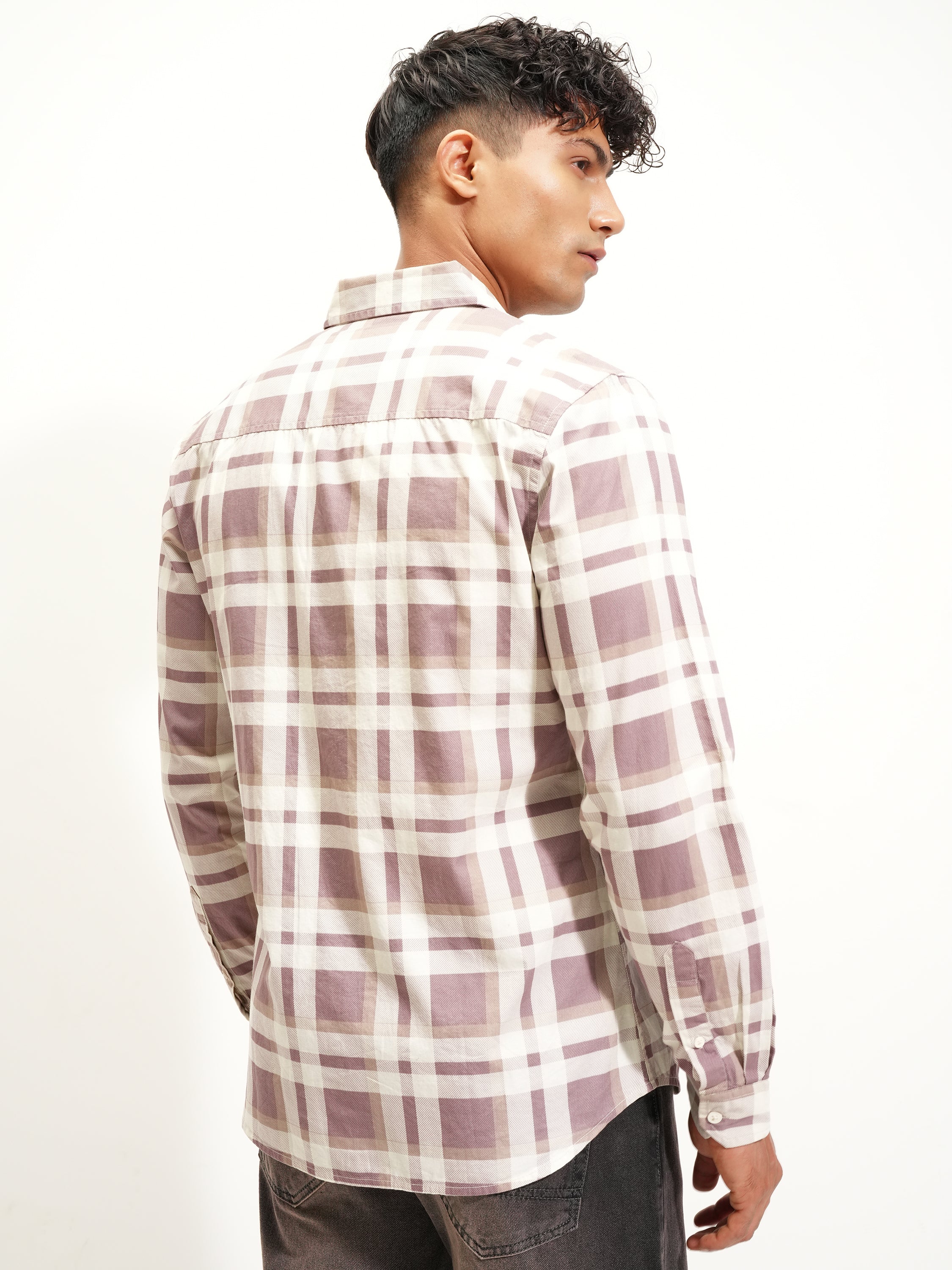 Highlander Men Brown Checked Slim Fit Casual Shirt - Brown - Image 3