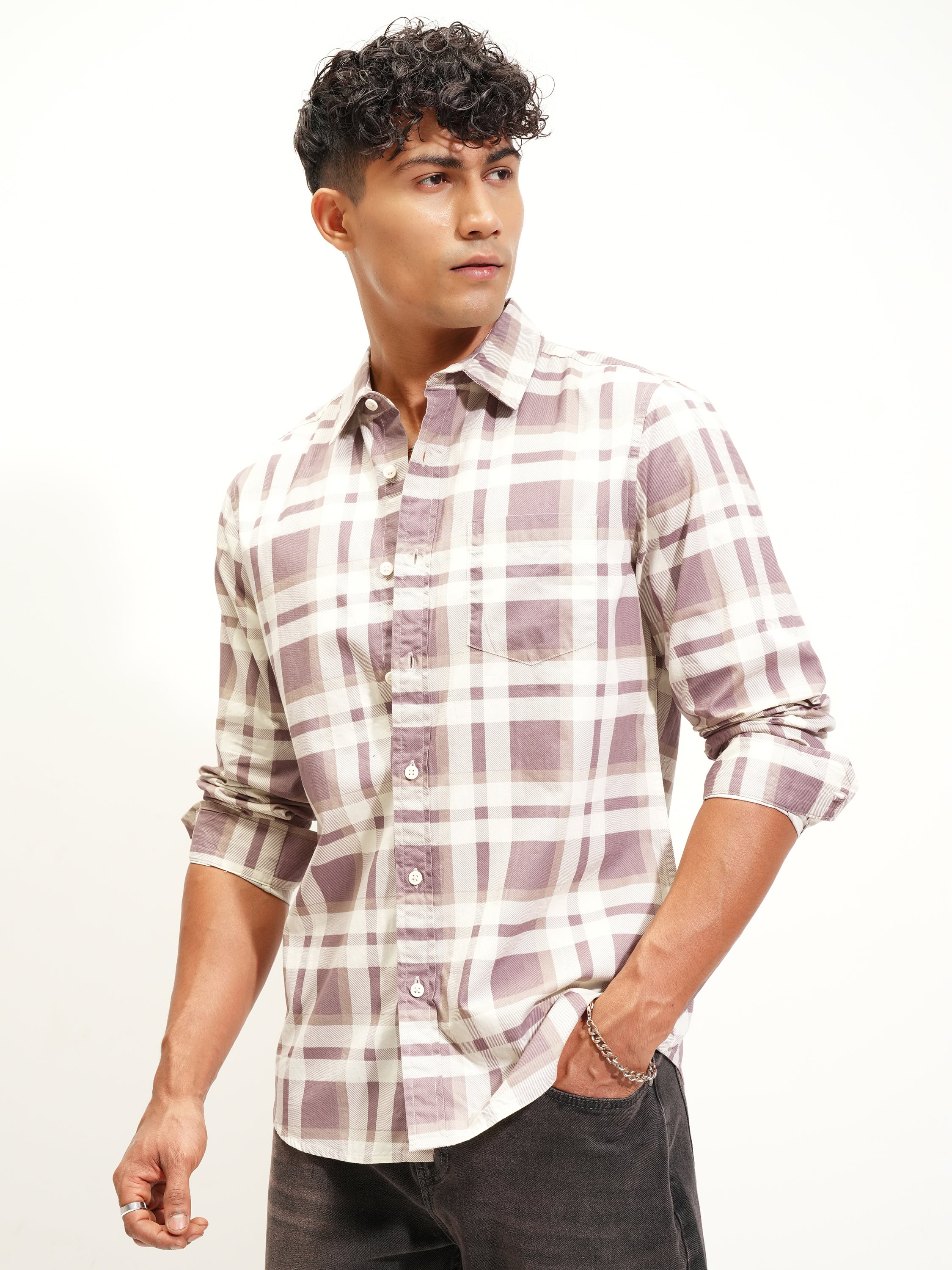 Highlander Men Brown Checked Slim Fit Casual Shirt - Brown - Image 4