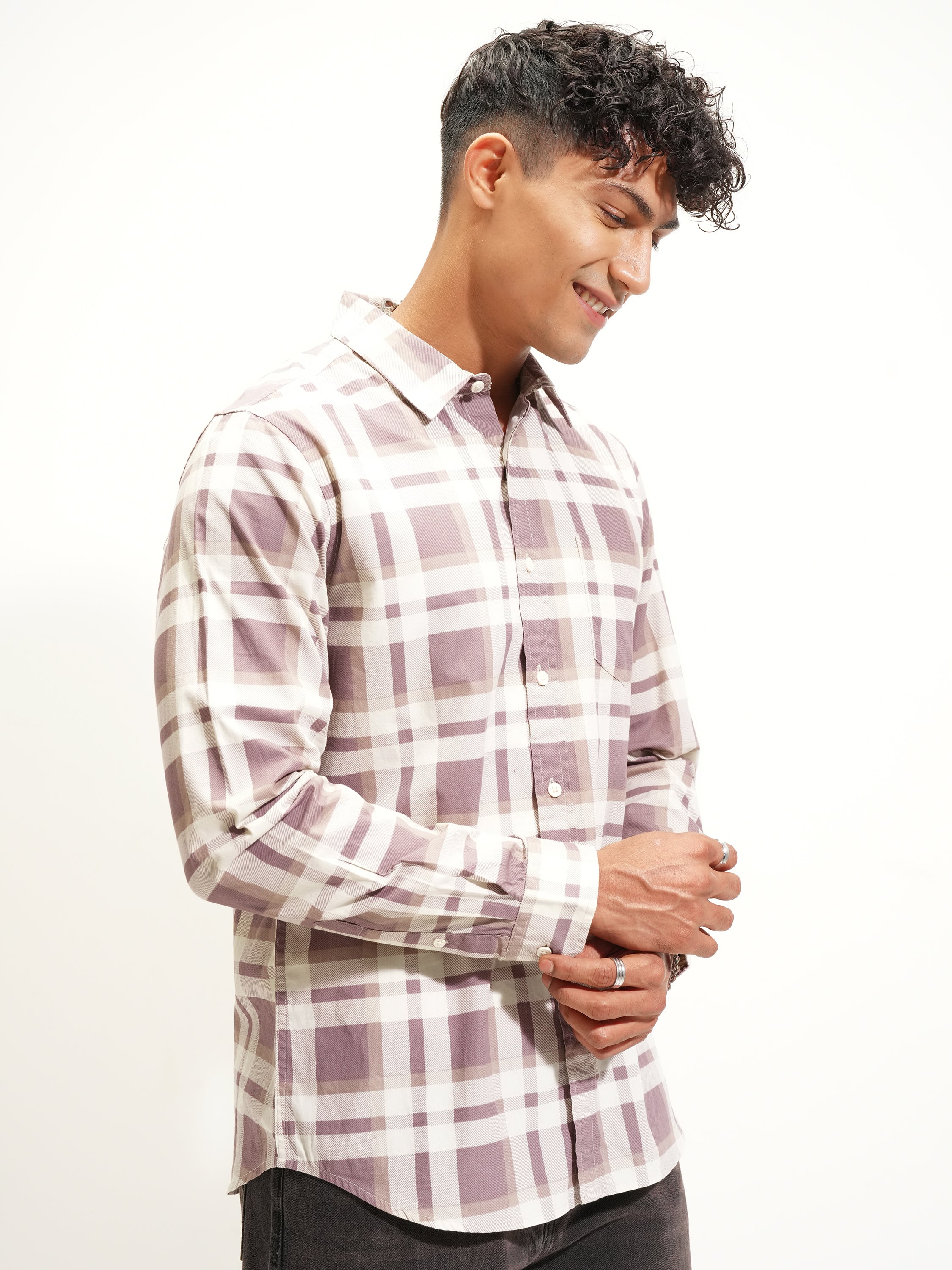 Highlander Men Brown Checked Slim Fit Casual Shirt - Brown - Image 6