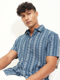 Highlander Men Blue Printed Relaxed Fit Casual Shirt - Blue - Image 1