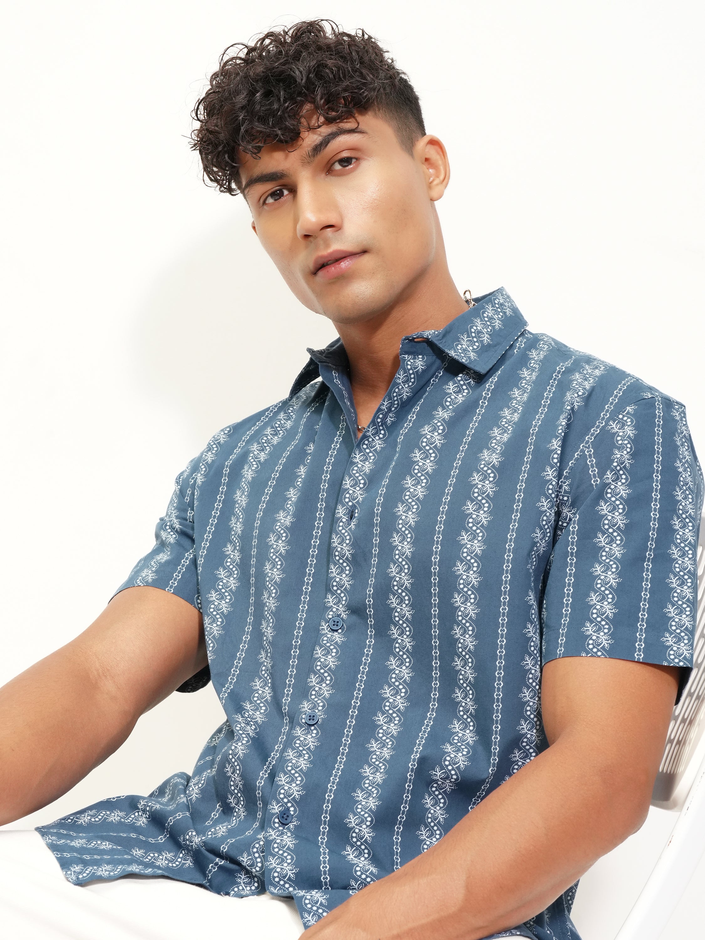 Highlander Men Blue Printed Relaxed Fit Casual Shirt - Blue - Image 1