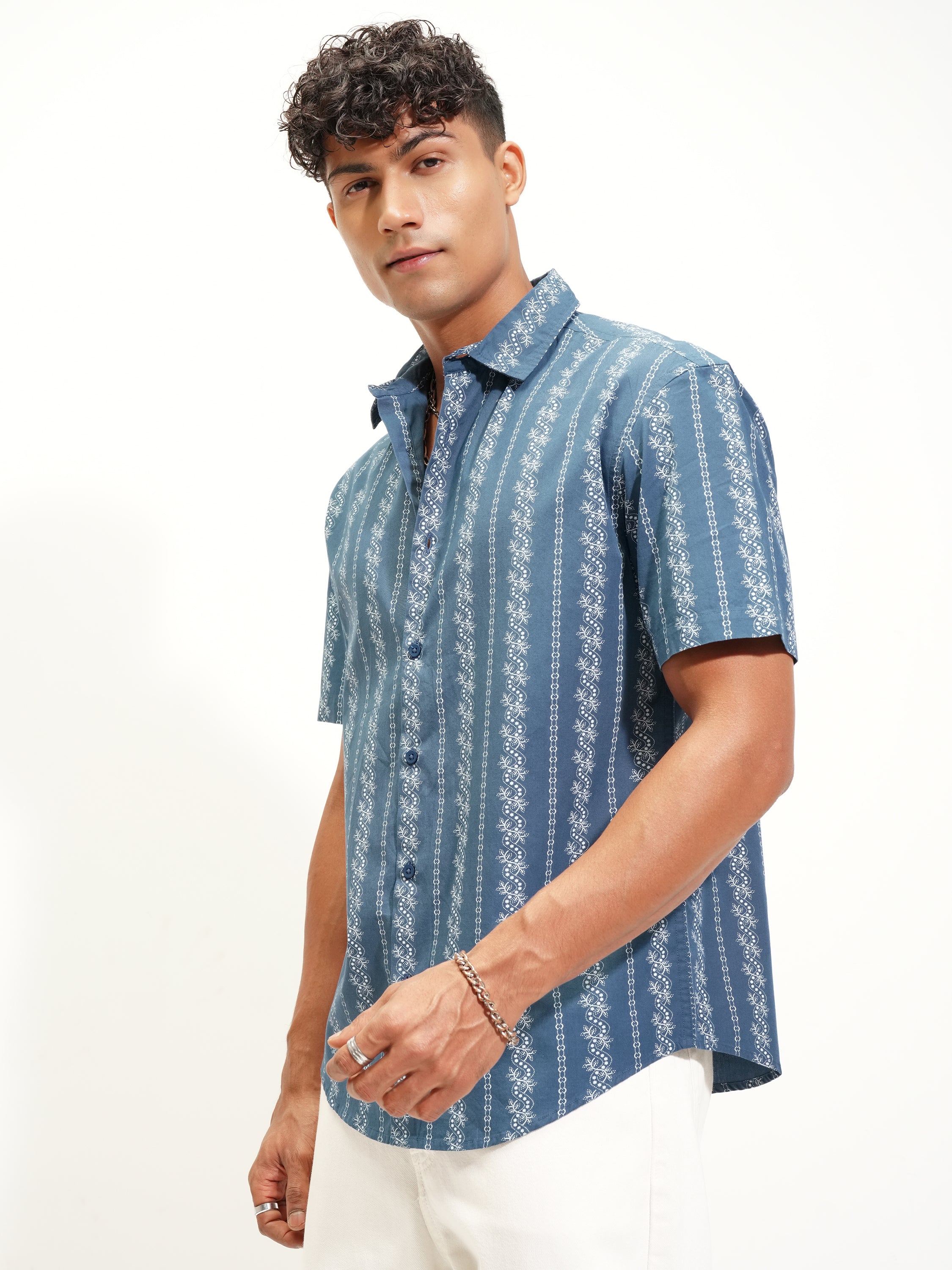 Highlander Men Blue Printed Relaxed Fit Casual Shirt - Blue - Image 4
