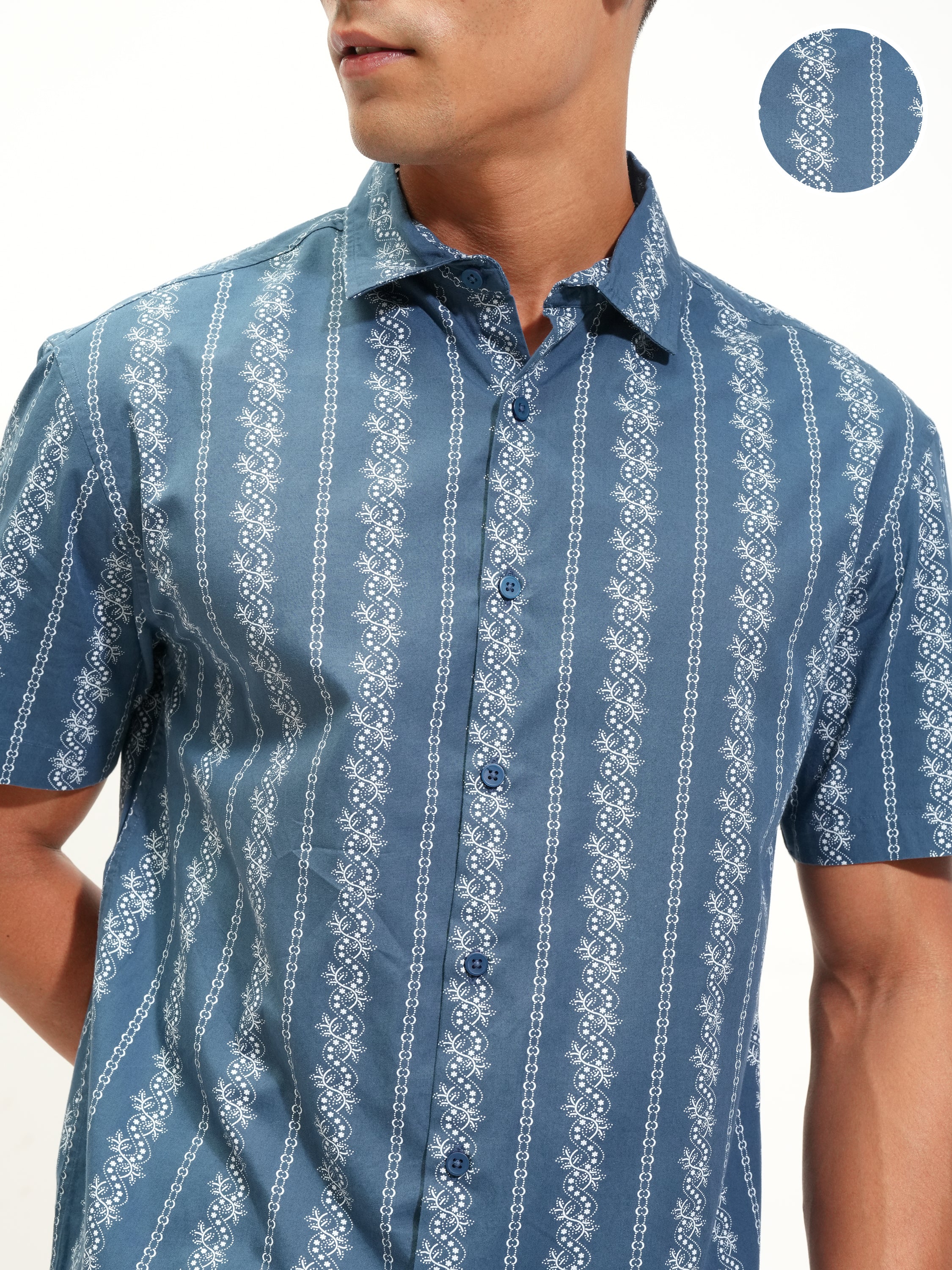 Highlander Men Blue Printed Relaxed Fit Casual Shirt - Blue - Image 5