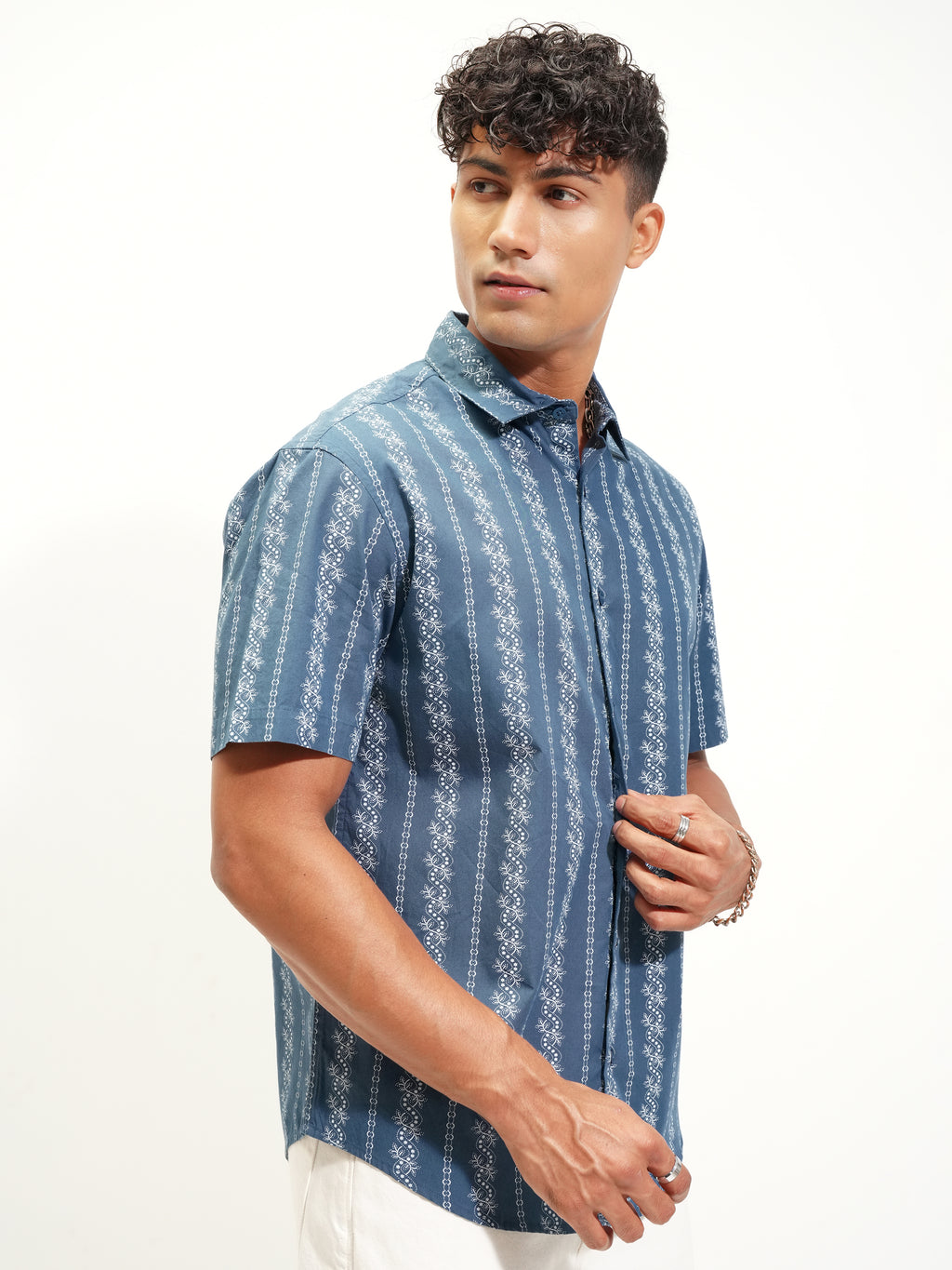 Highlander Men Blue Printed Relaxed Fit Casual Shirt - Blue - Image 6