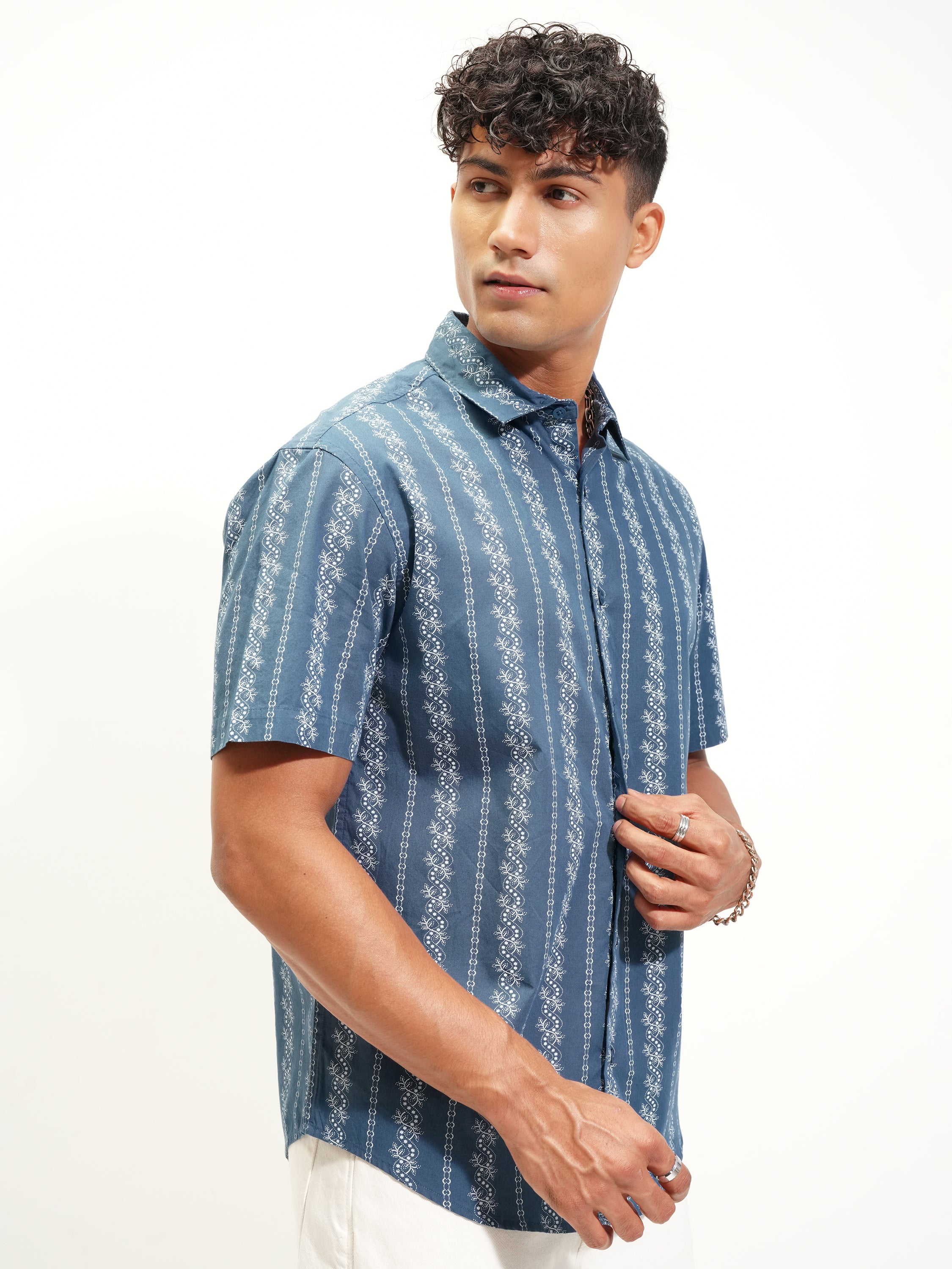 Highlander Men Blue Printed Relaxed Fit Casual Shirt - Blue - Image 6