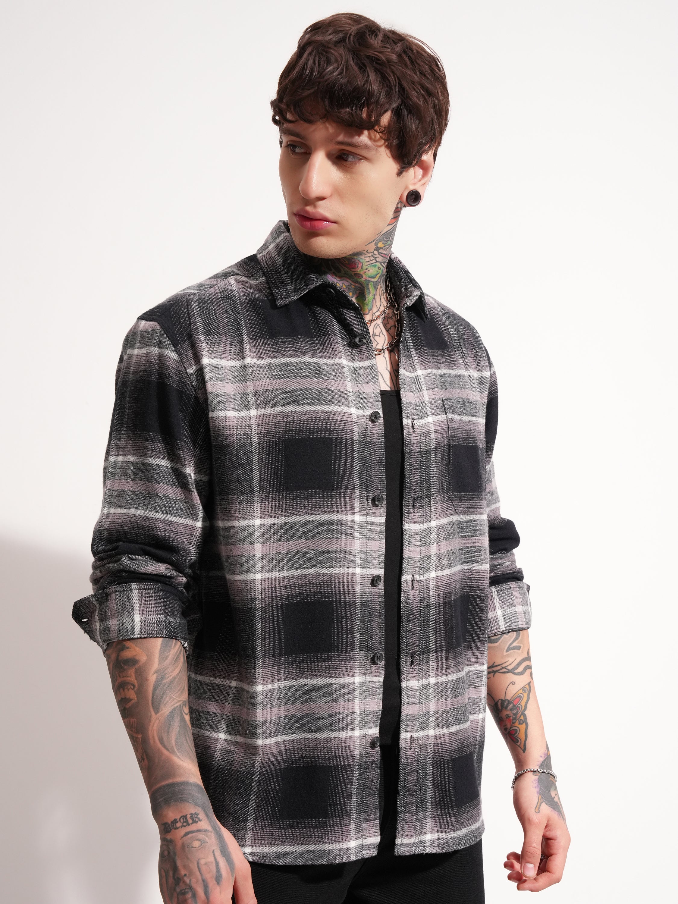Highlander Men Black Checked Relaxed Fit Casual Shirt - Black - Image 6